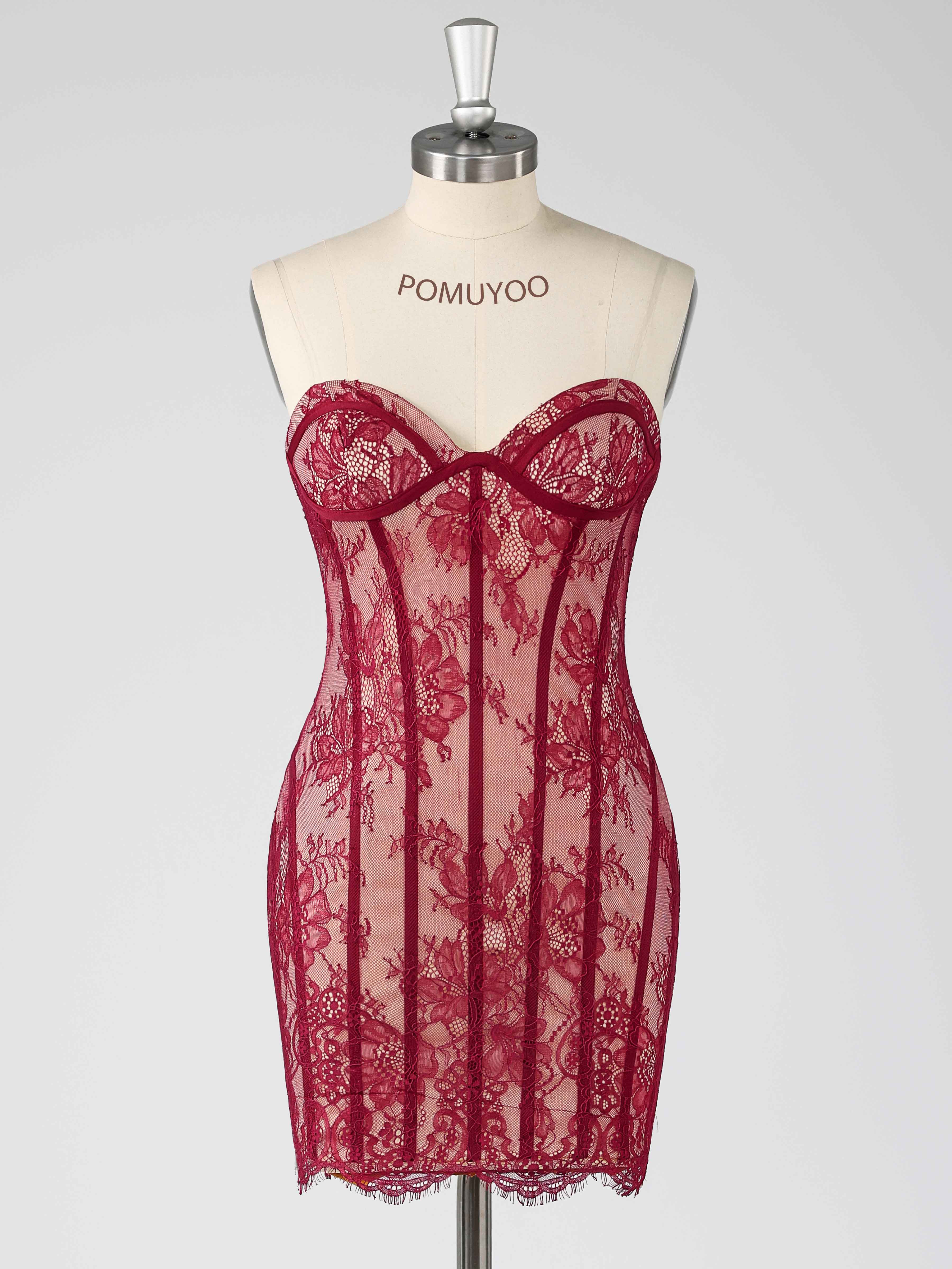 Saelithara Stylish Strapless Floral Lace Contrast Mini Party Dresses