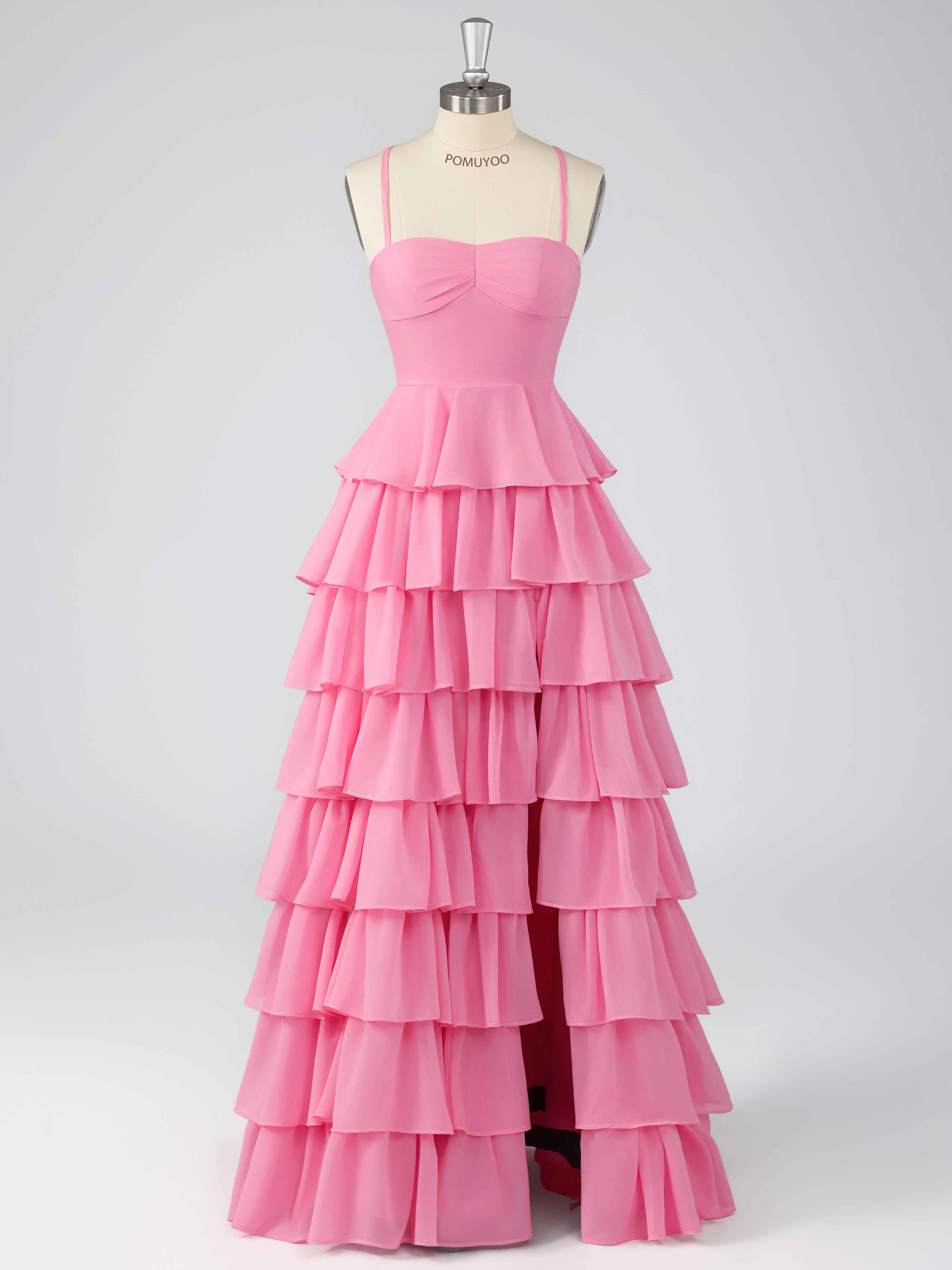 Traelithara Princess A-Line Tiered Slit Long Chiffon Prom Dresses
