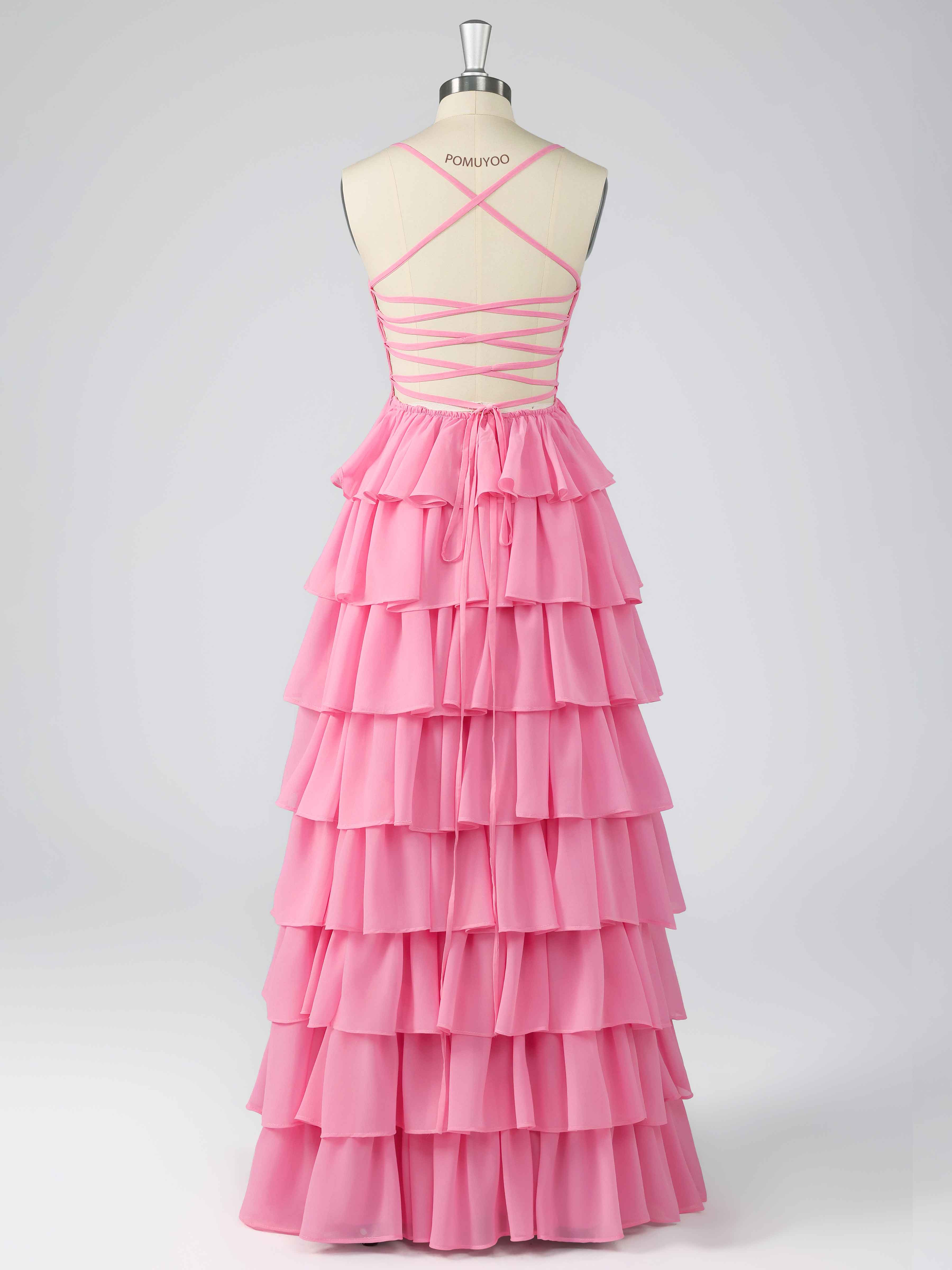 Traelithara Princess A-Line Tiered Slit Long Chiffon Prom Dresses