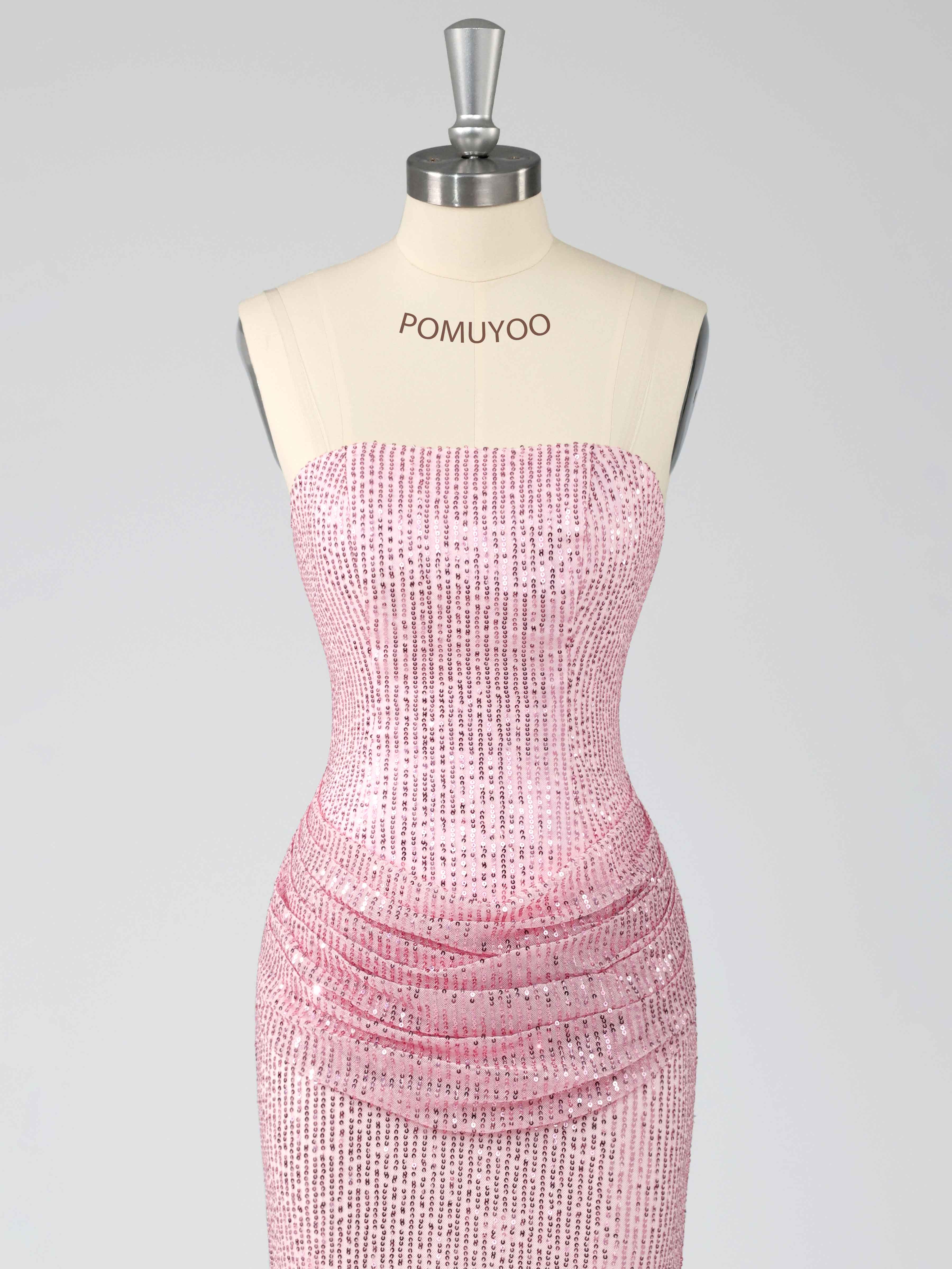 Braelitharae Dazzling Sheath Strapless Slit Sequins Long Prom Dresses