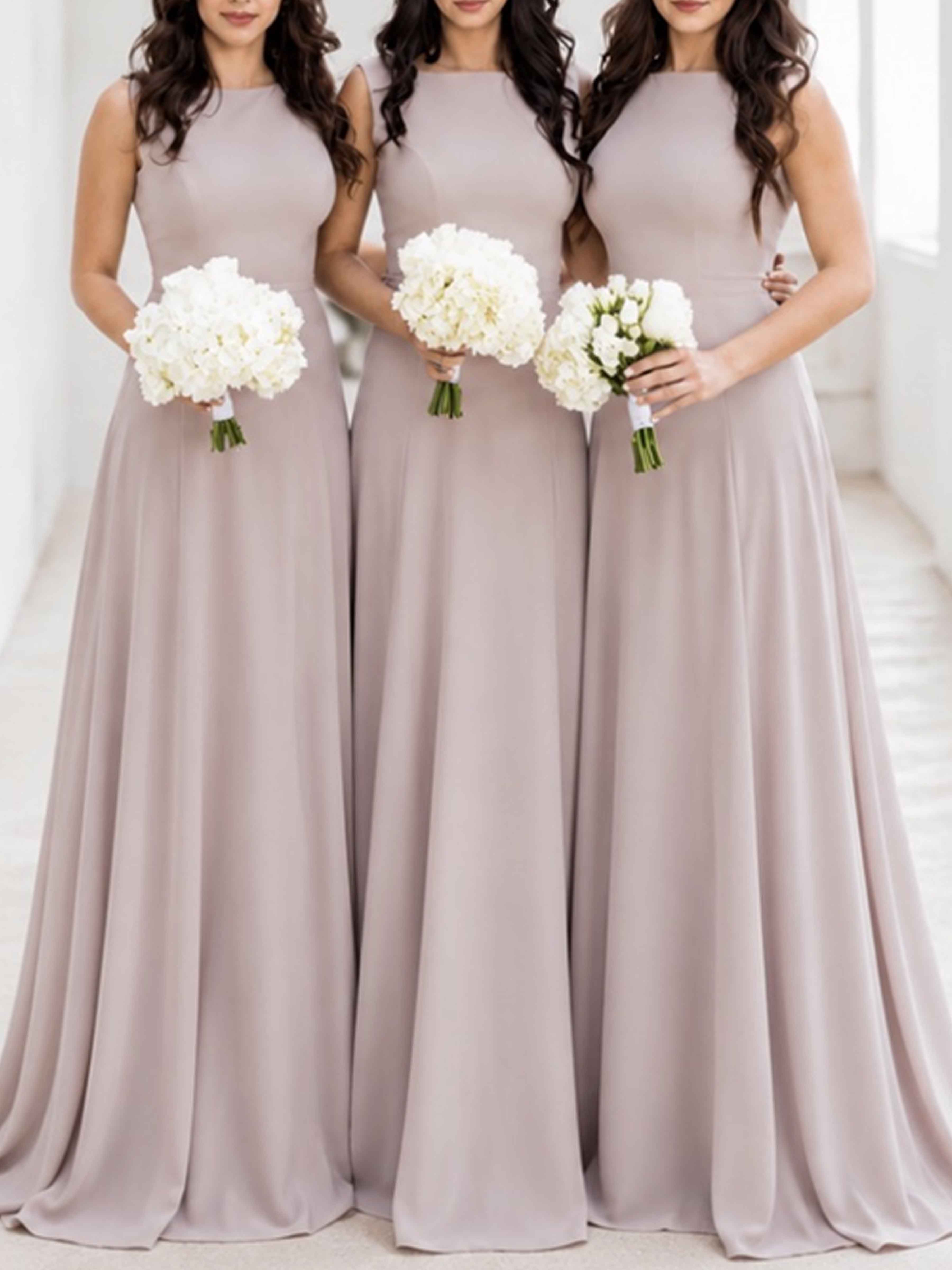 Fraelithra Modest Scoop A-Line Sleeveless Long Bridesmaid Dresses