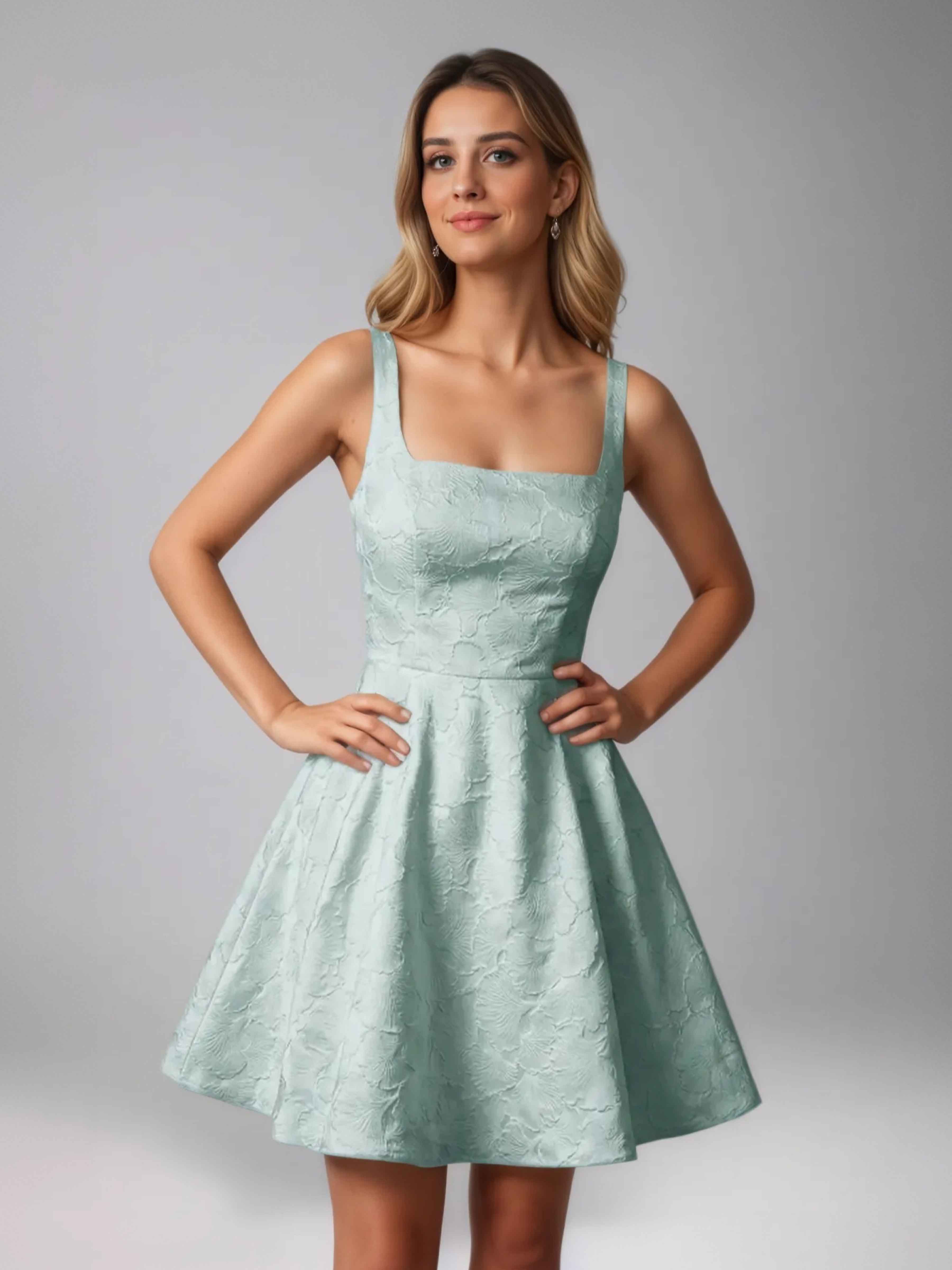 Helythara Chic Square A-Line Jacquard Short Party Dresses