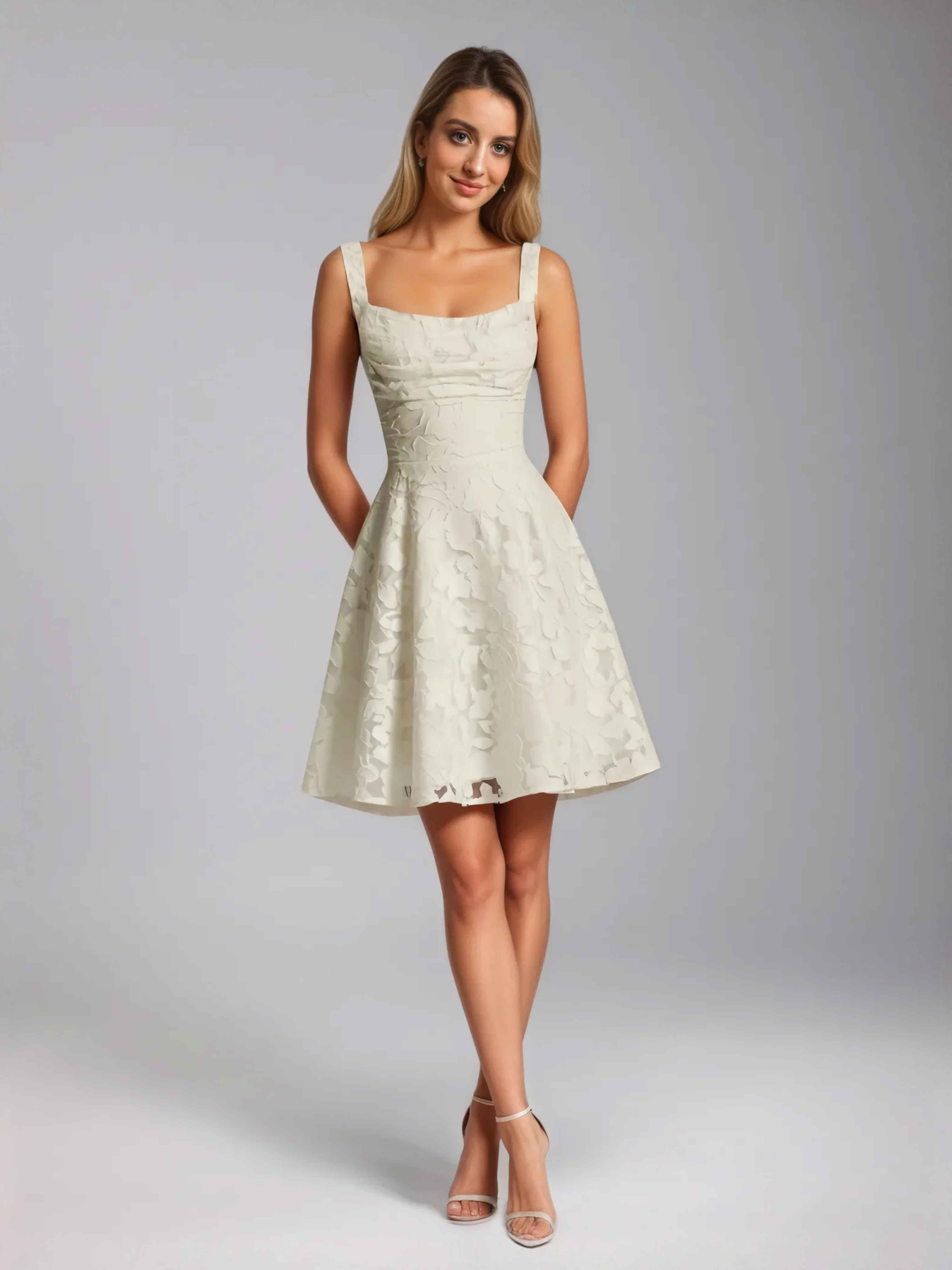 Oraelvanna Elegant Pleated A-Line Jacquard Short Party Dresses