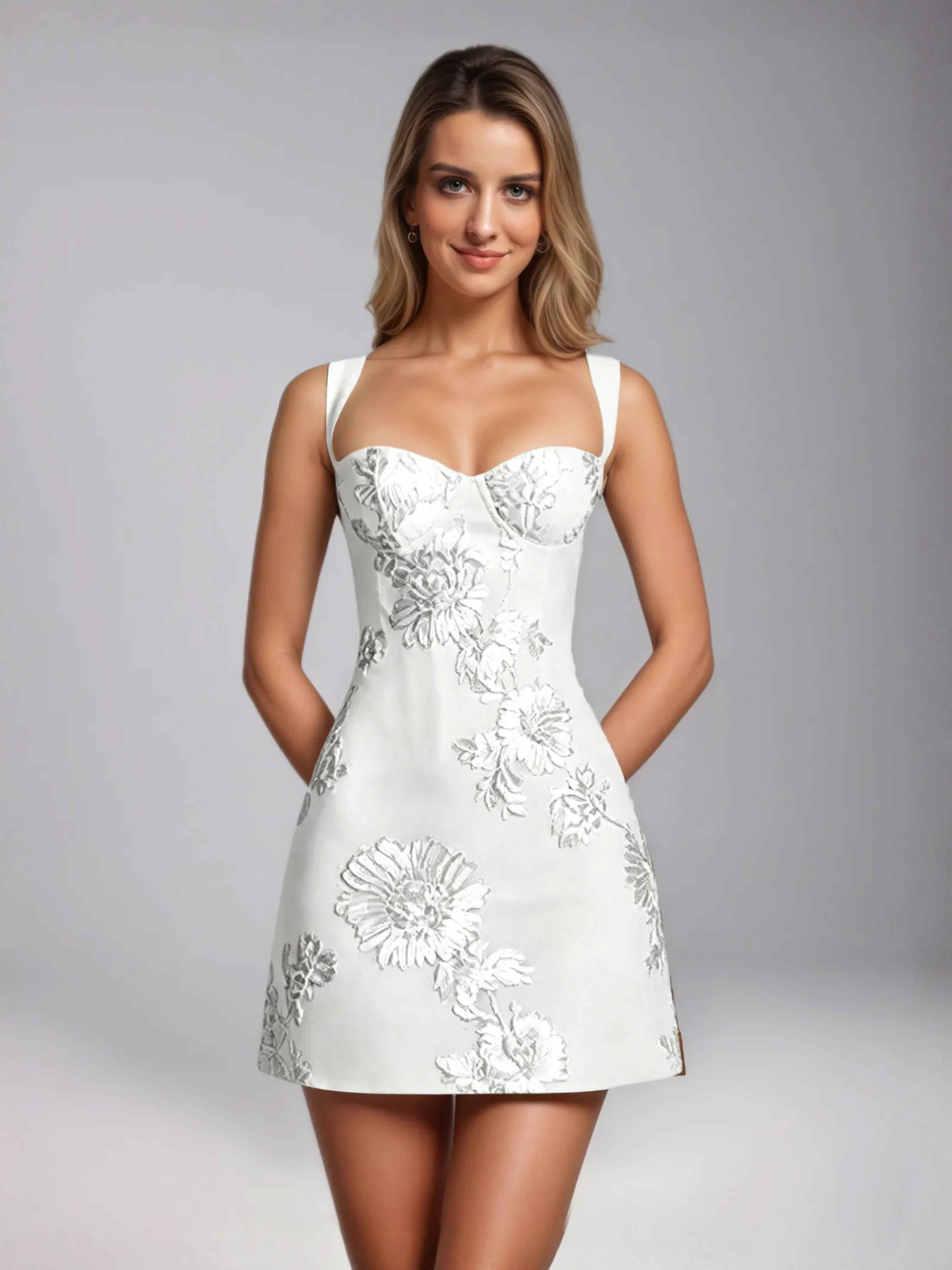Helyara Fairytale Sweetheart Floral Ribbon Short Party Dresses