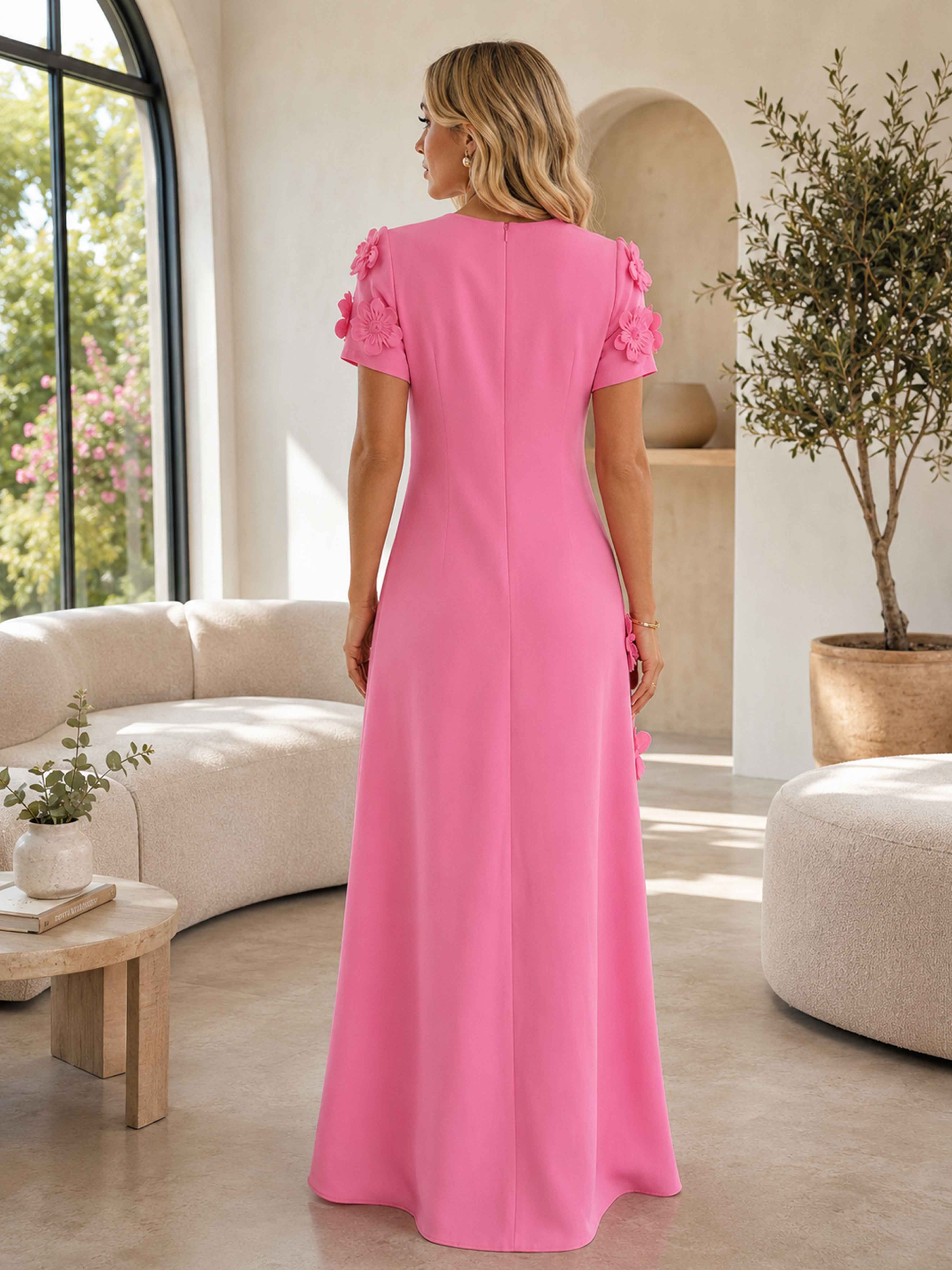 Kalista A-Line Scoop Short Sleeves 3D Floral Applique Formal Dress