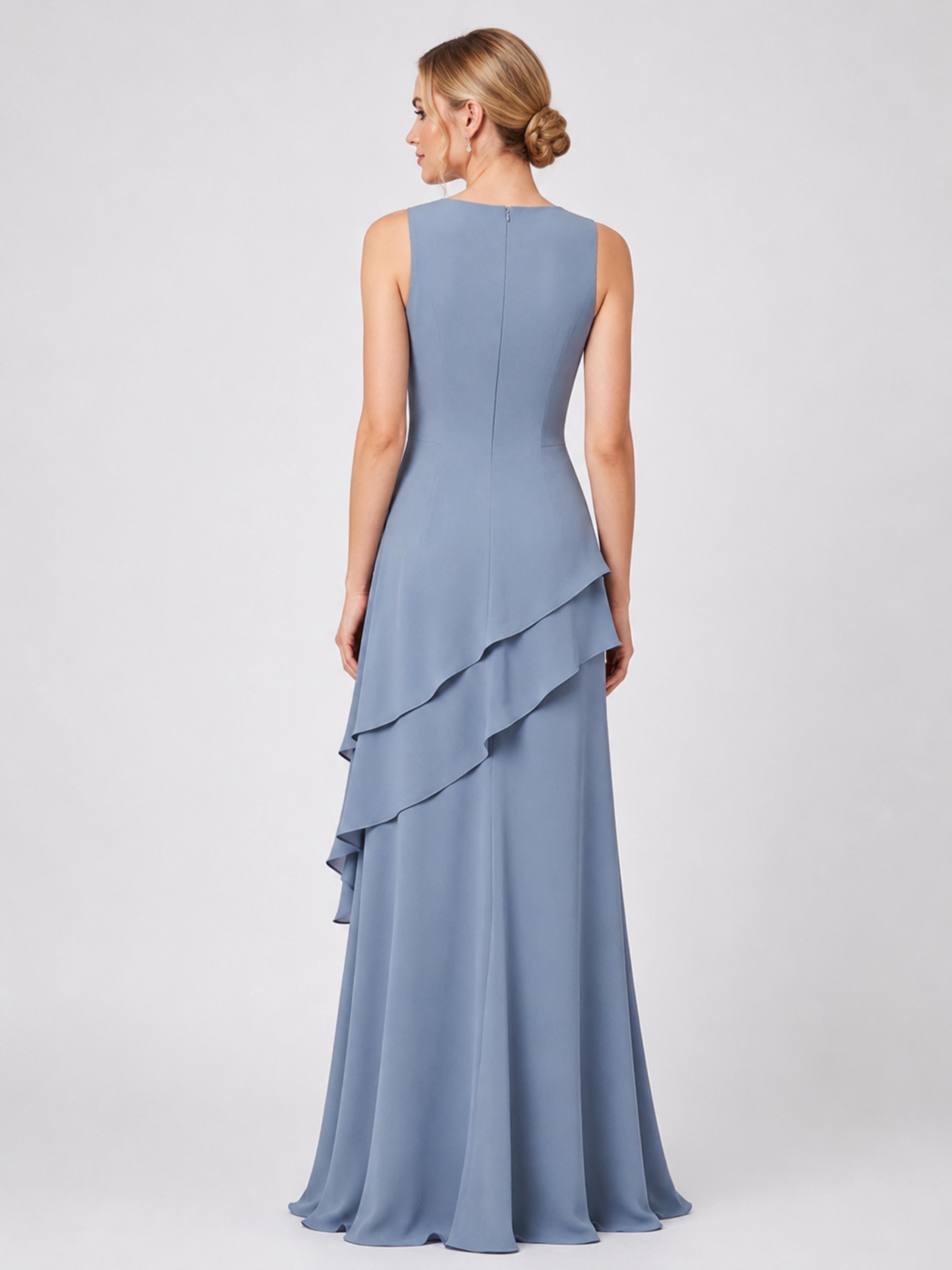 Sorelle Modest Scoop 2-Piece 3/4 Sleeves Layered Chiffon Mother of the Bride Dresses With Cape