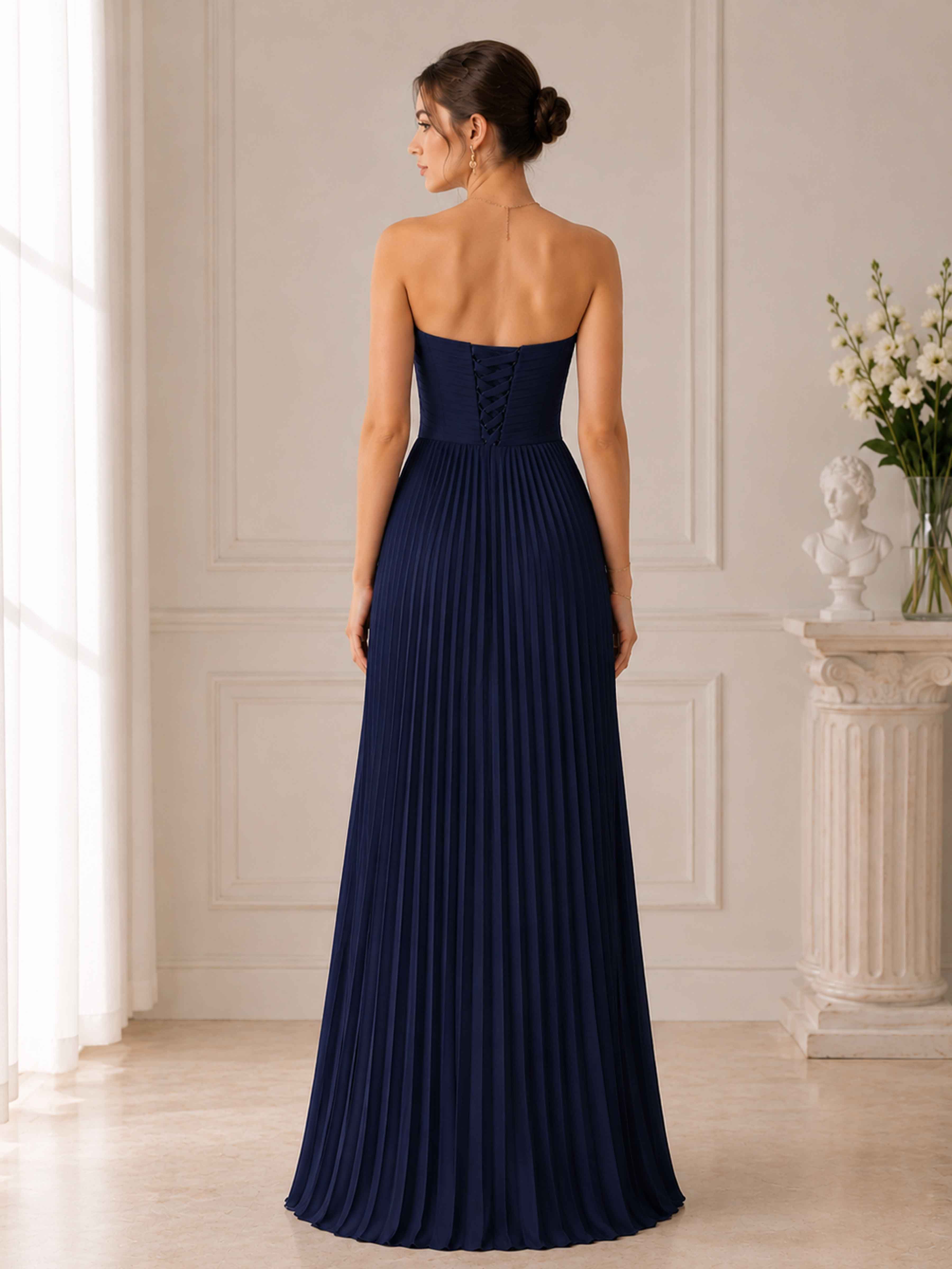 Elisara Glamorous Strapless Pleated High Low Long Formal Dresses