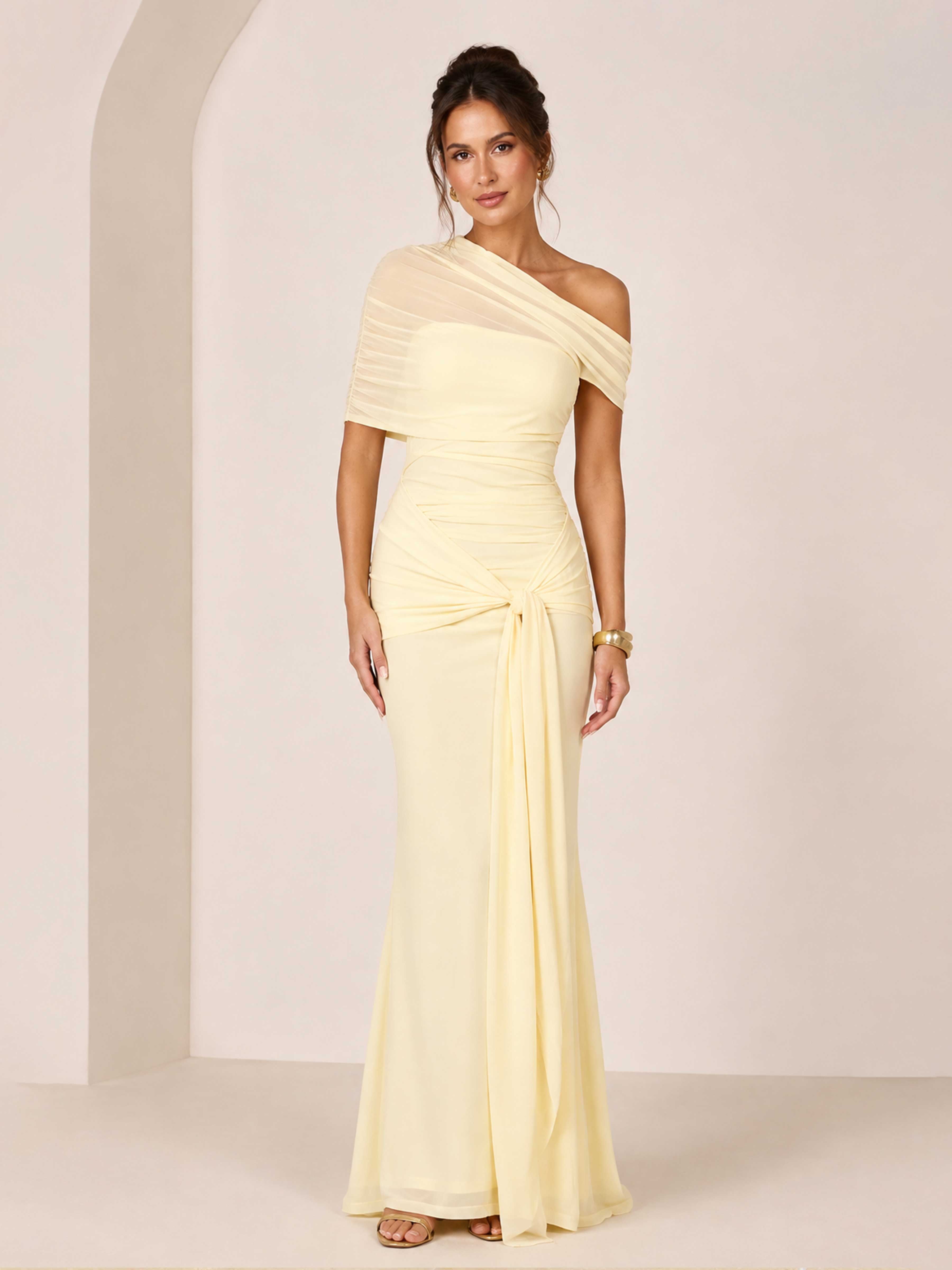 Novellae Graceful One Shoulder Ruched Mother of the Bride Dress