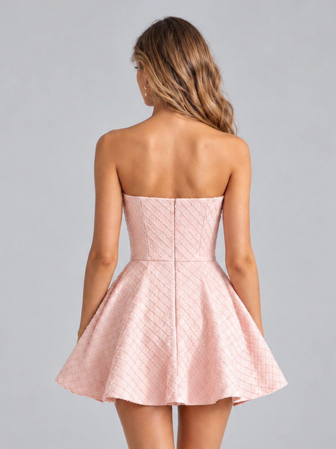 Lunellea Glamorous Strapless Bow‑Waist Sequin Grid Tulle Short Homecoming Dress