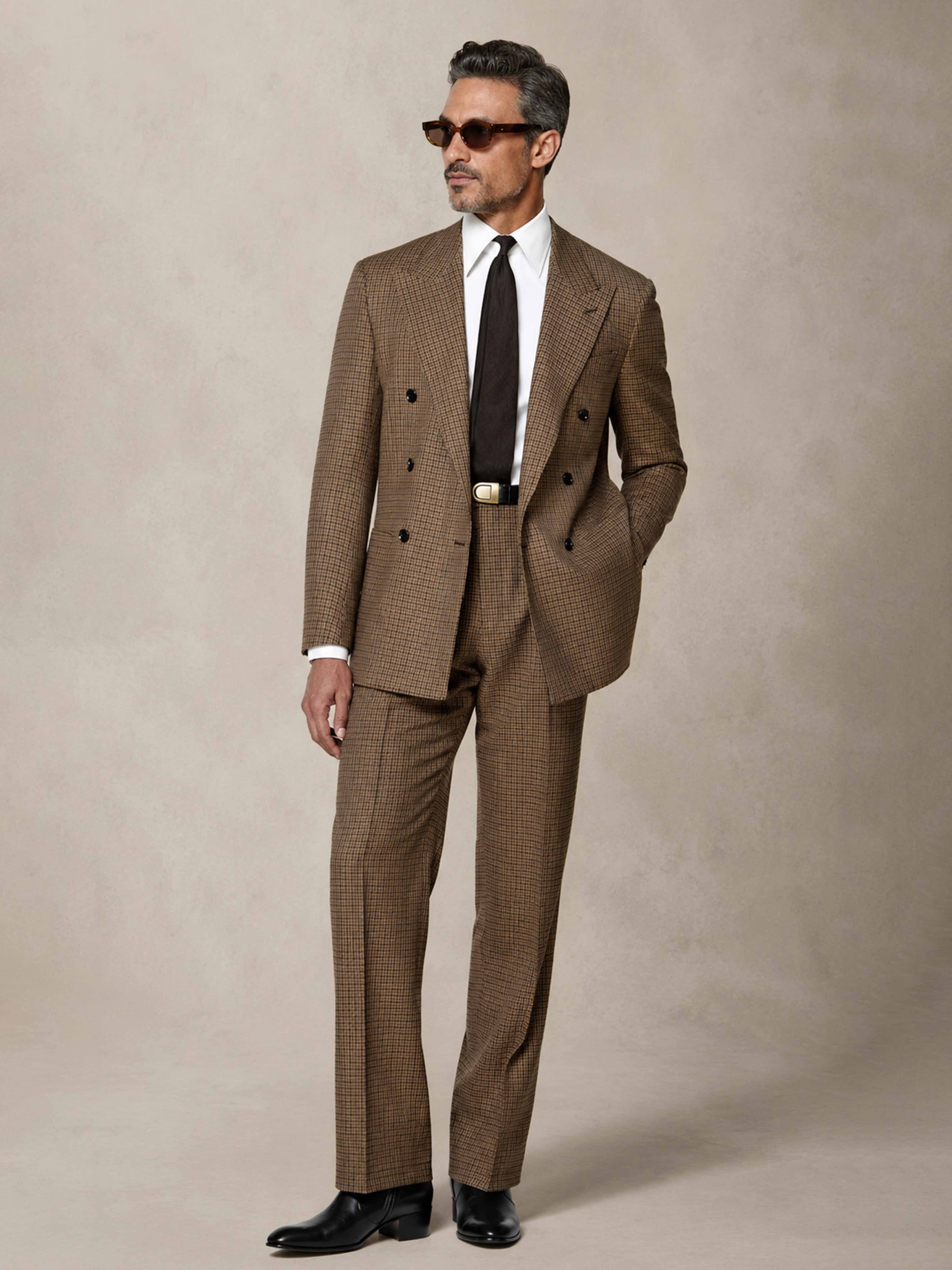 Timeless Men's Double Breasted Peak Lapel Houndstooth 2‑Piece Suit Set for Wedding