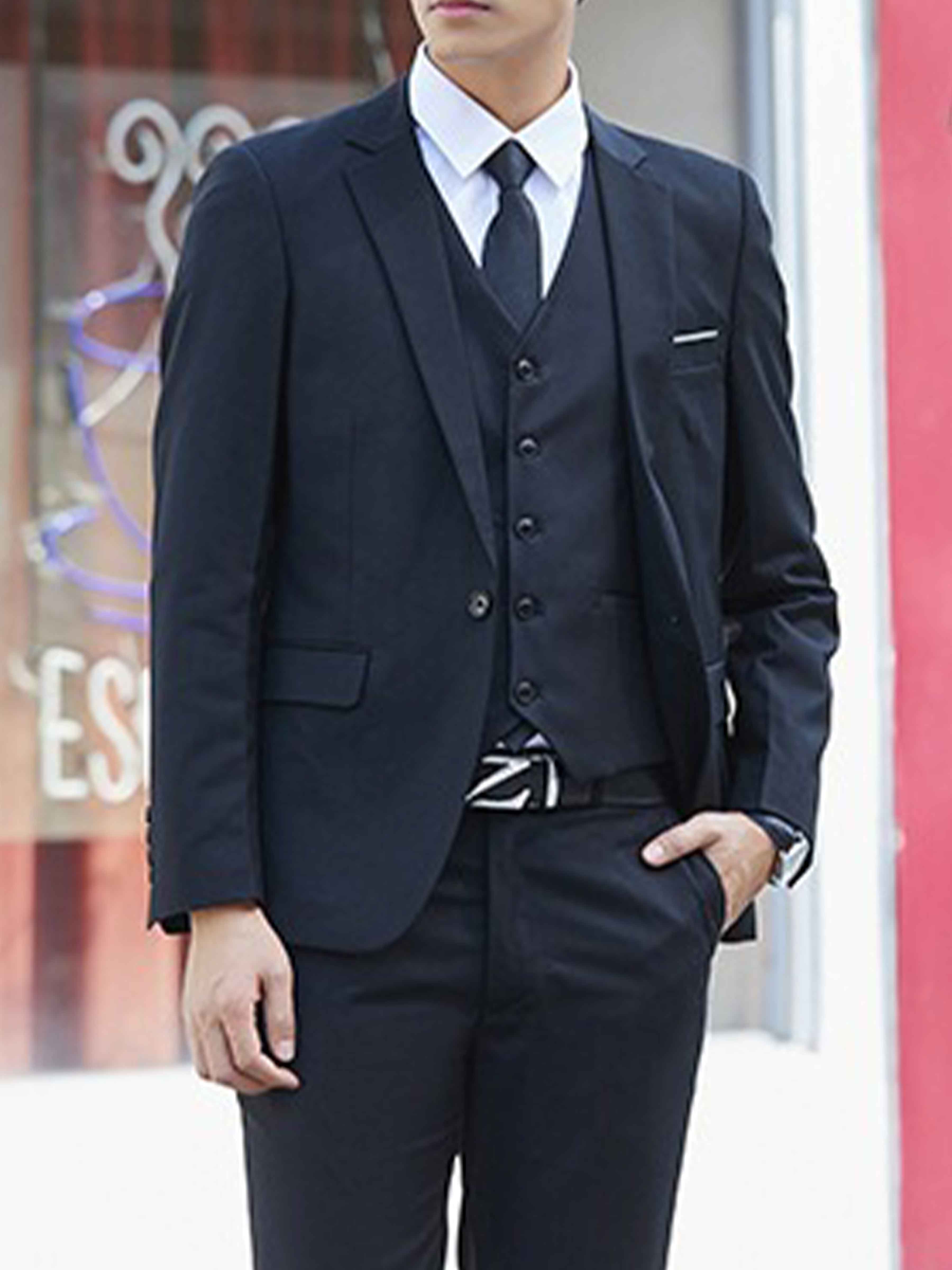Dark Blue Men's One Button 3 Pieces Wedding Suits