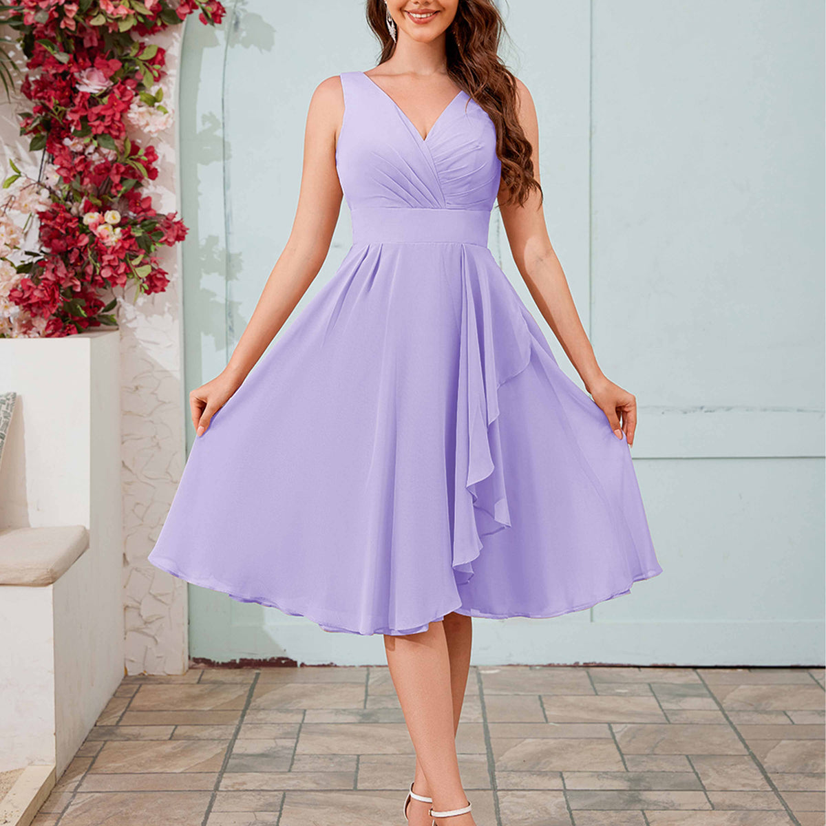 【くれよん】 Ariah-Stylish-A-Line-V-Neck-