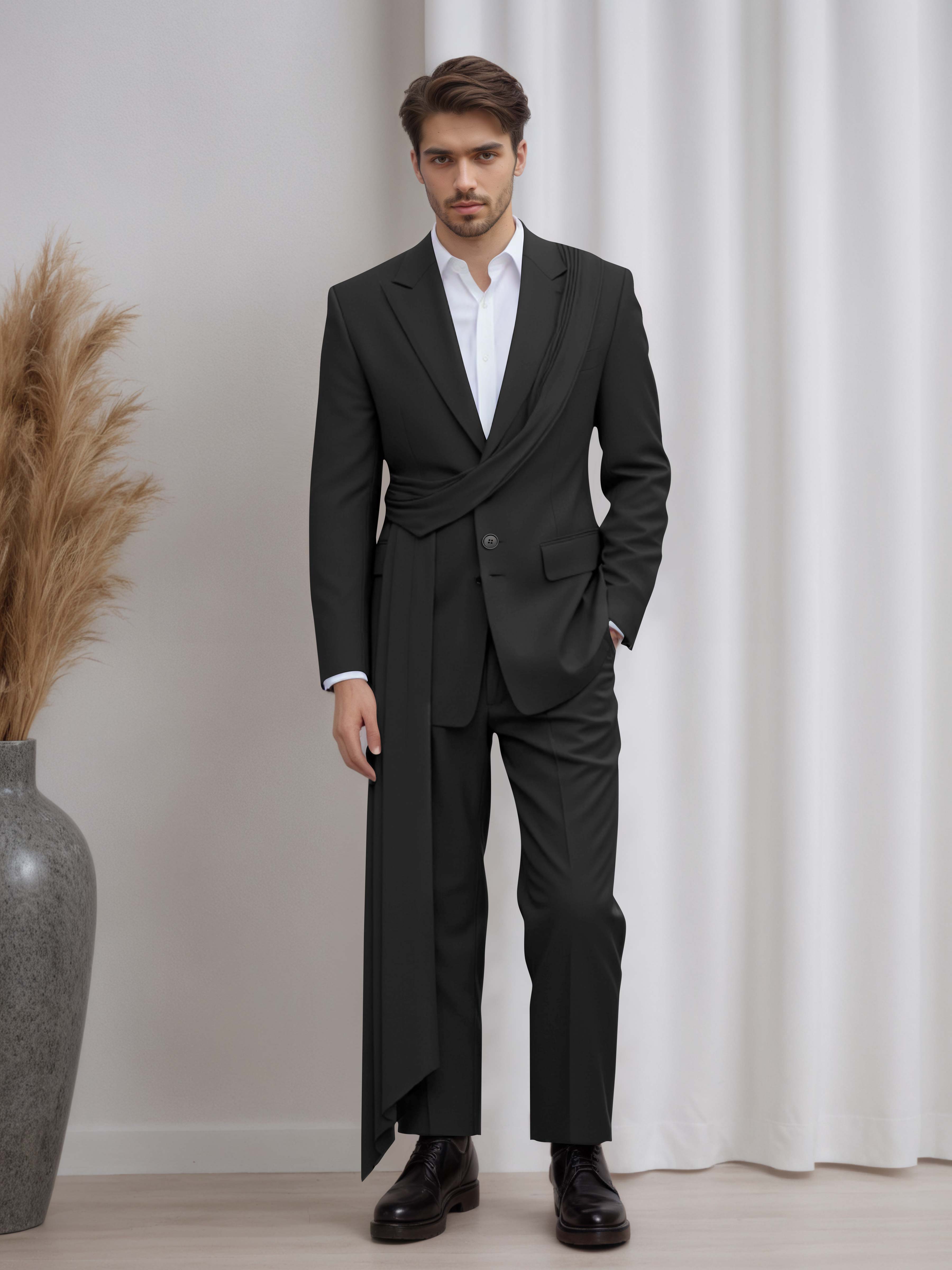 Artistic Peak Lapel Men's 2 Pieces Suit with Decorative Tape for Gala & Prom