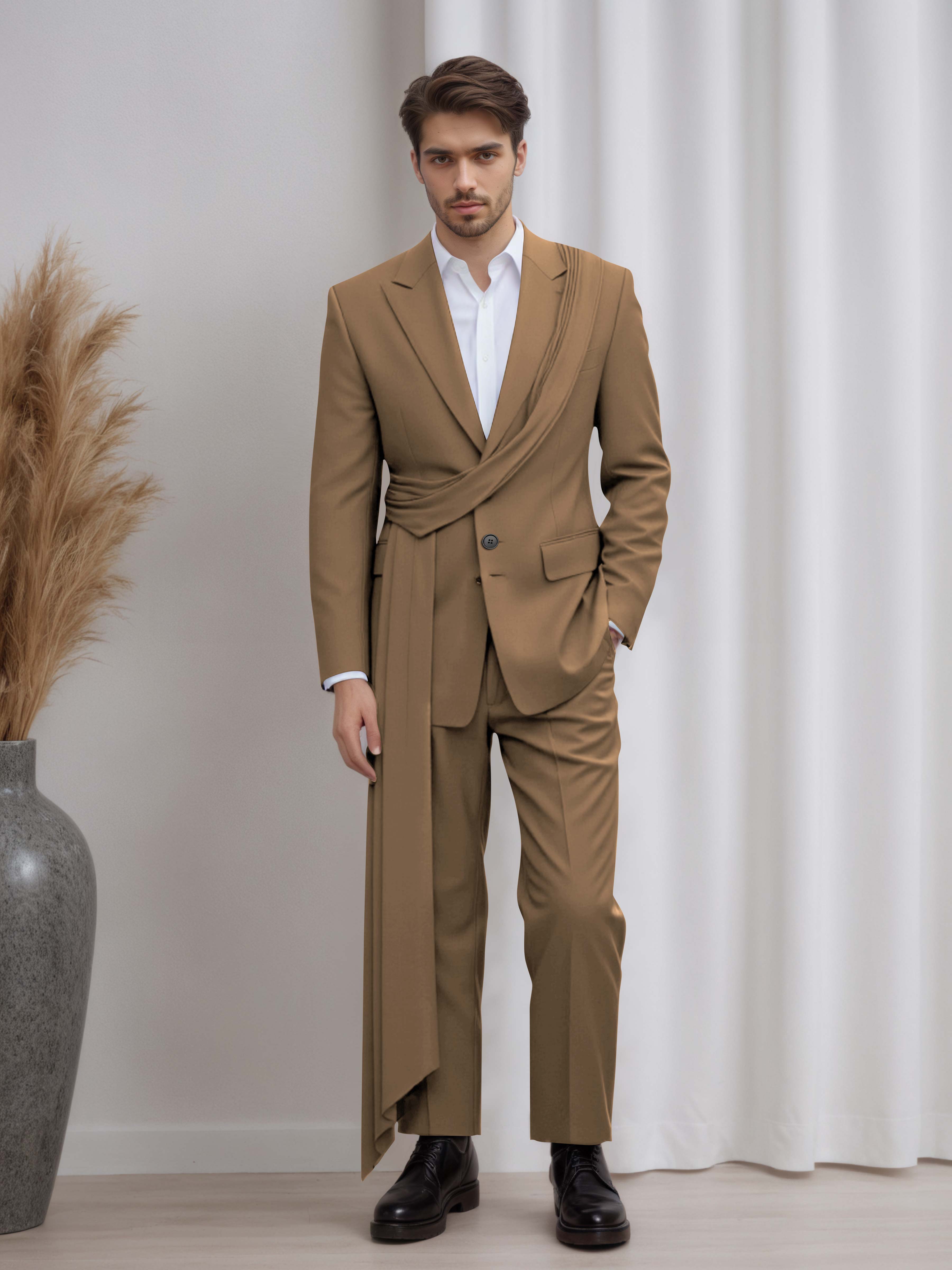 Artistic Peak Lapel Men's 2 Pieces Suit with Decorative Tape for Gala & Prom