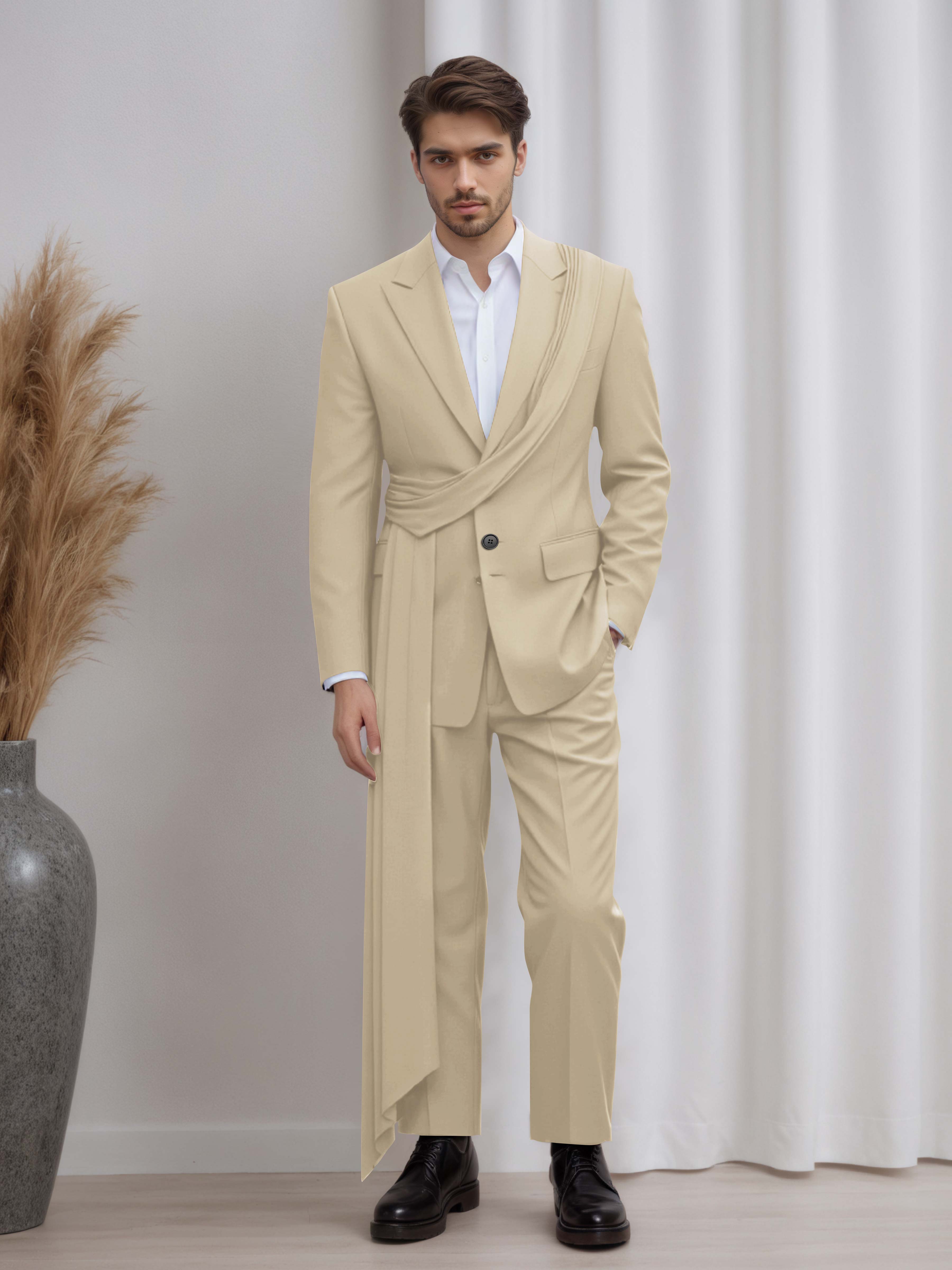 Artistic Peak Lapel Men's 2 Pieces Suit with Decorative Tape for Gala & Prom