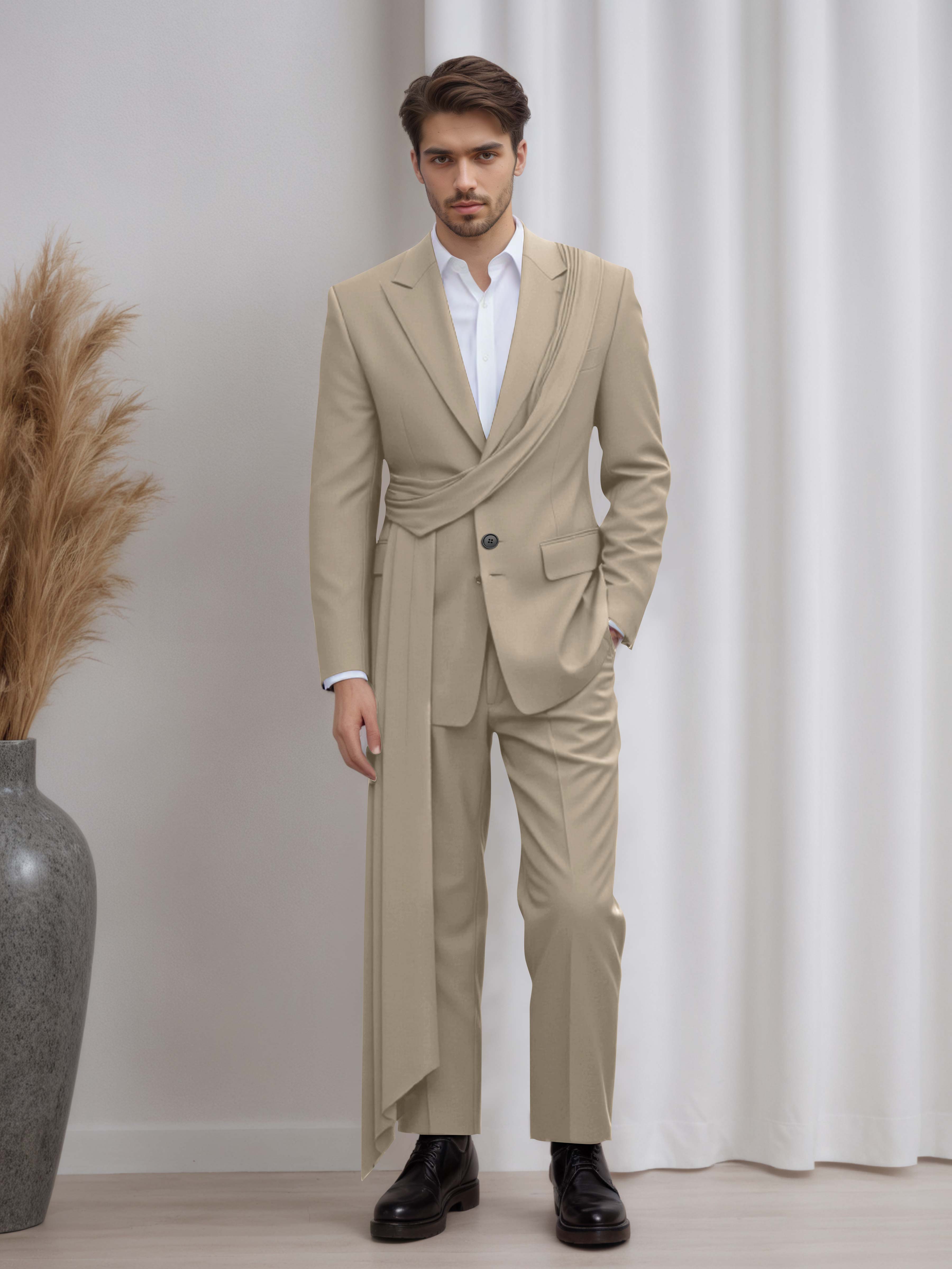 Artistic Peak Lapel Men's 2 Pieces Suit with Decorative Tape for Gala & Prom