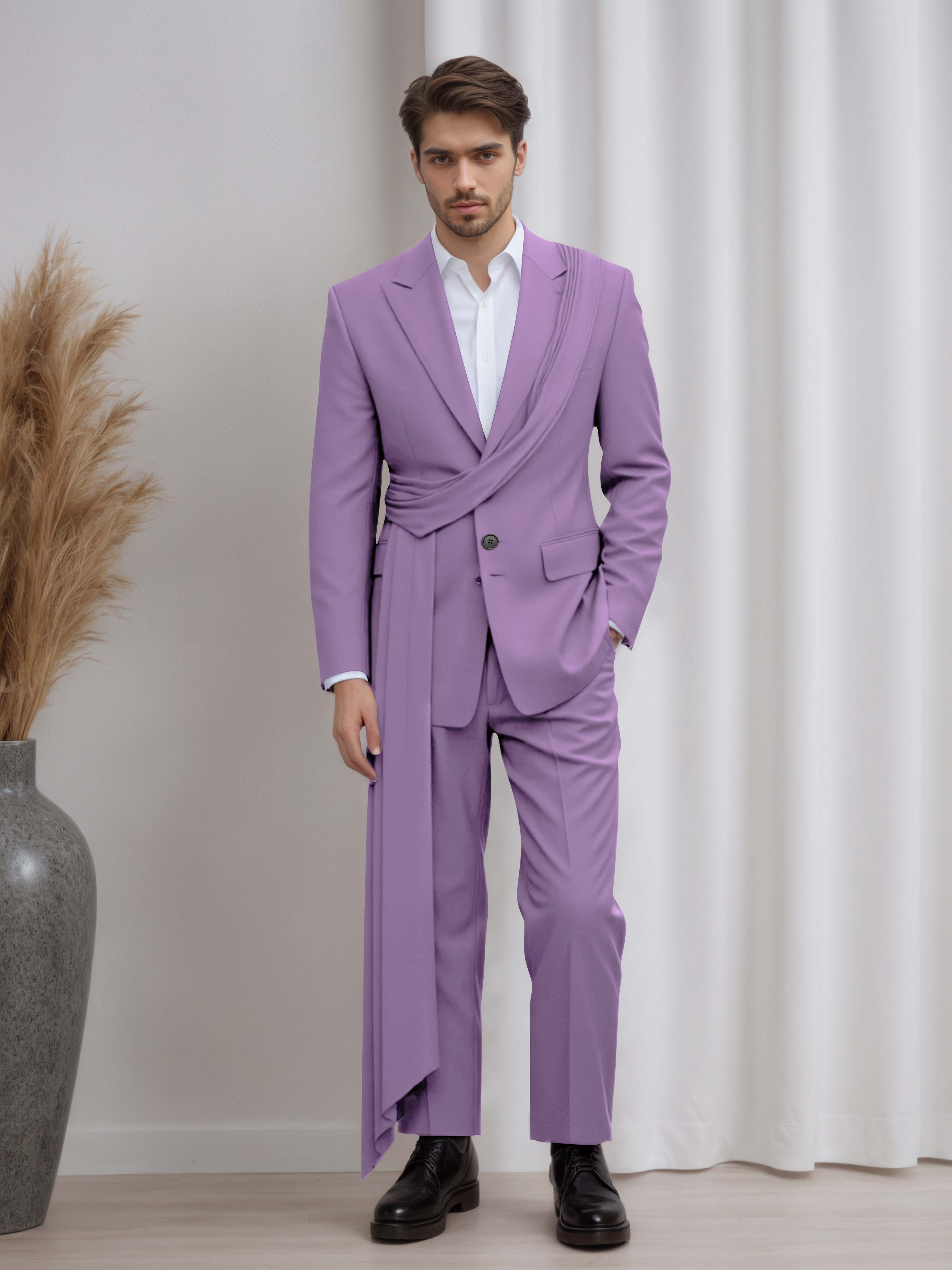 Artistic Peak Lapel Men's 2 Pieces Suit with Decorative Tape for Gala & Prom