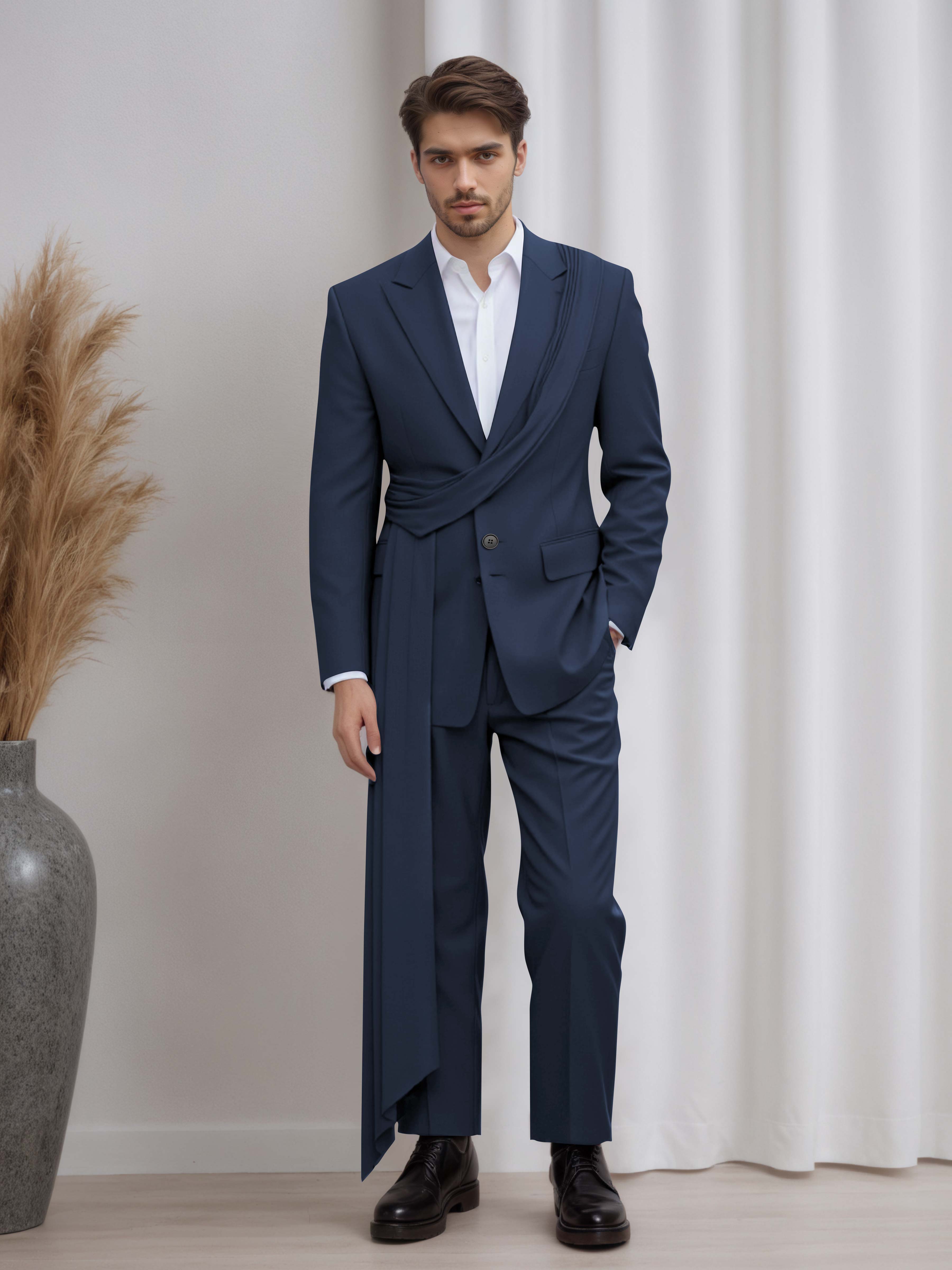 Artistic Peak Lapel Men's 2 Pieces Suit with Decorative Tape for Gala & Prom