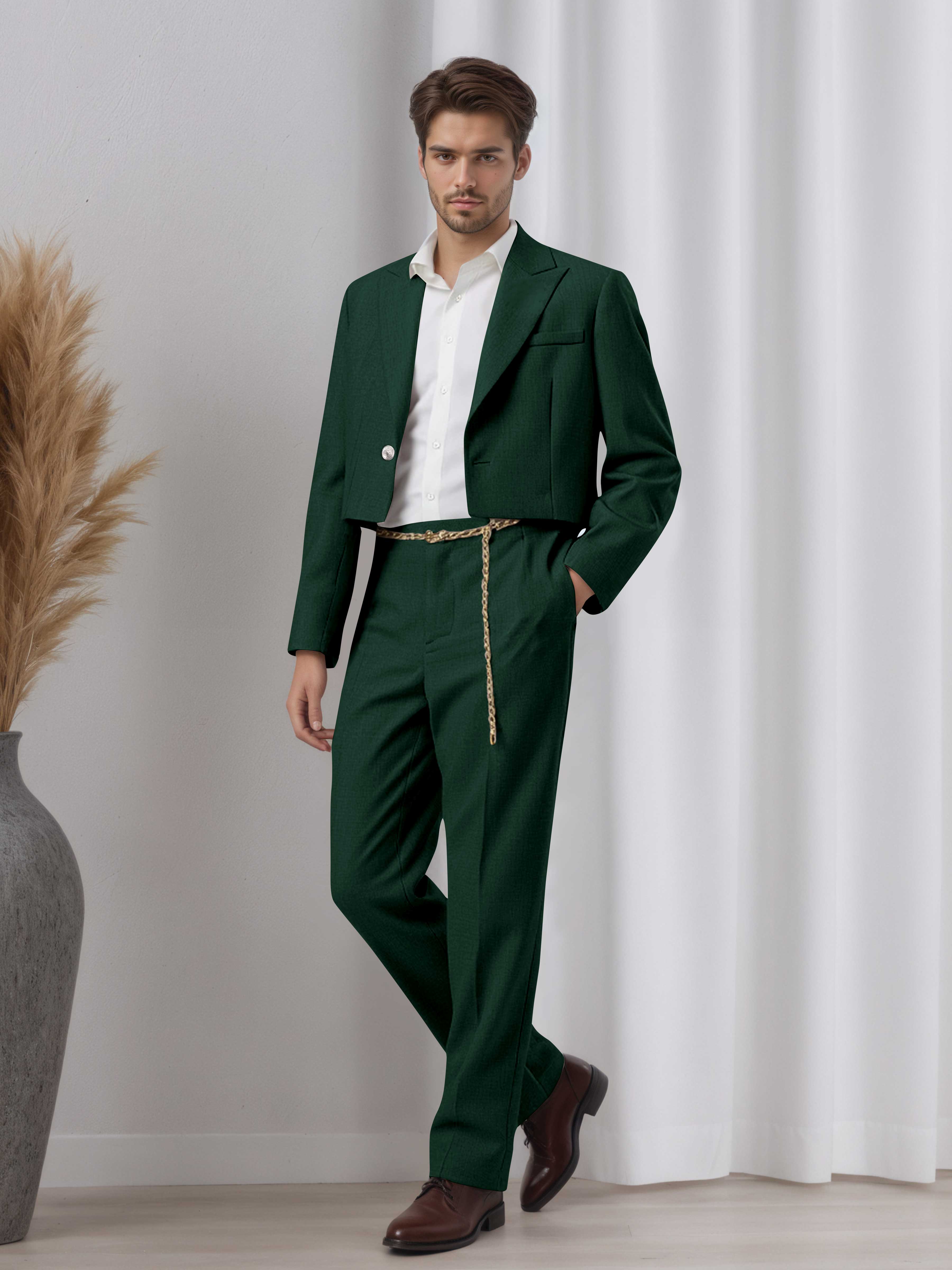 Artistic Short Blazer Men's 2 Pieces Peak Lapel Suit for Wedding Prom & Daily Style