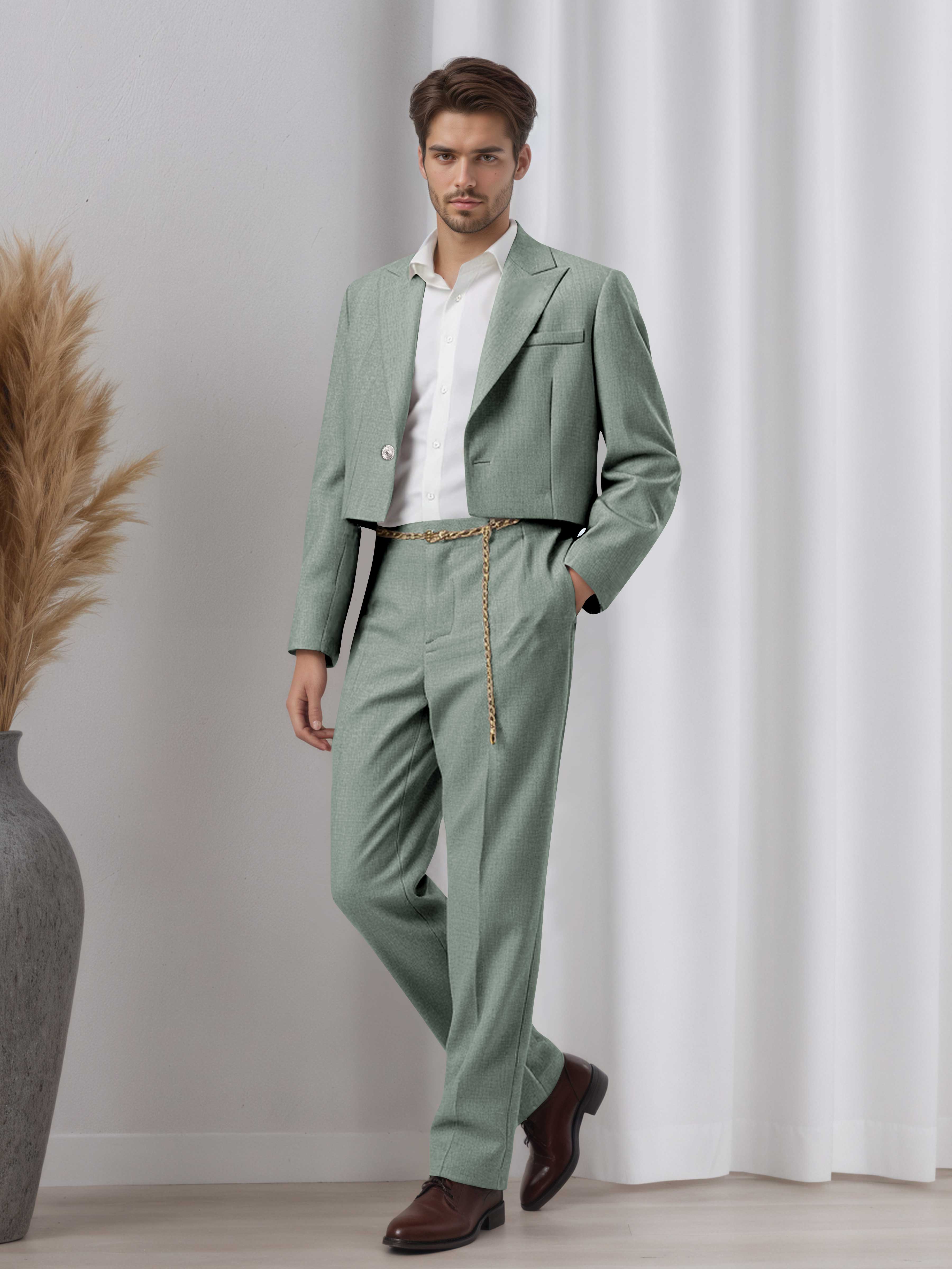 Artistic Short Blazer Men's 2 Pieces Peak Lapel Suit for Wedding Prom & Daily Style