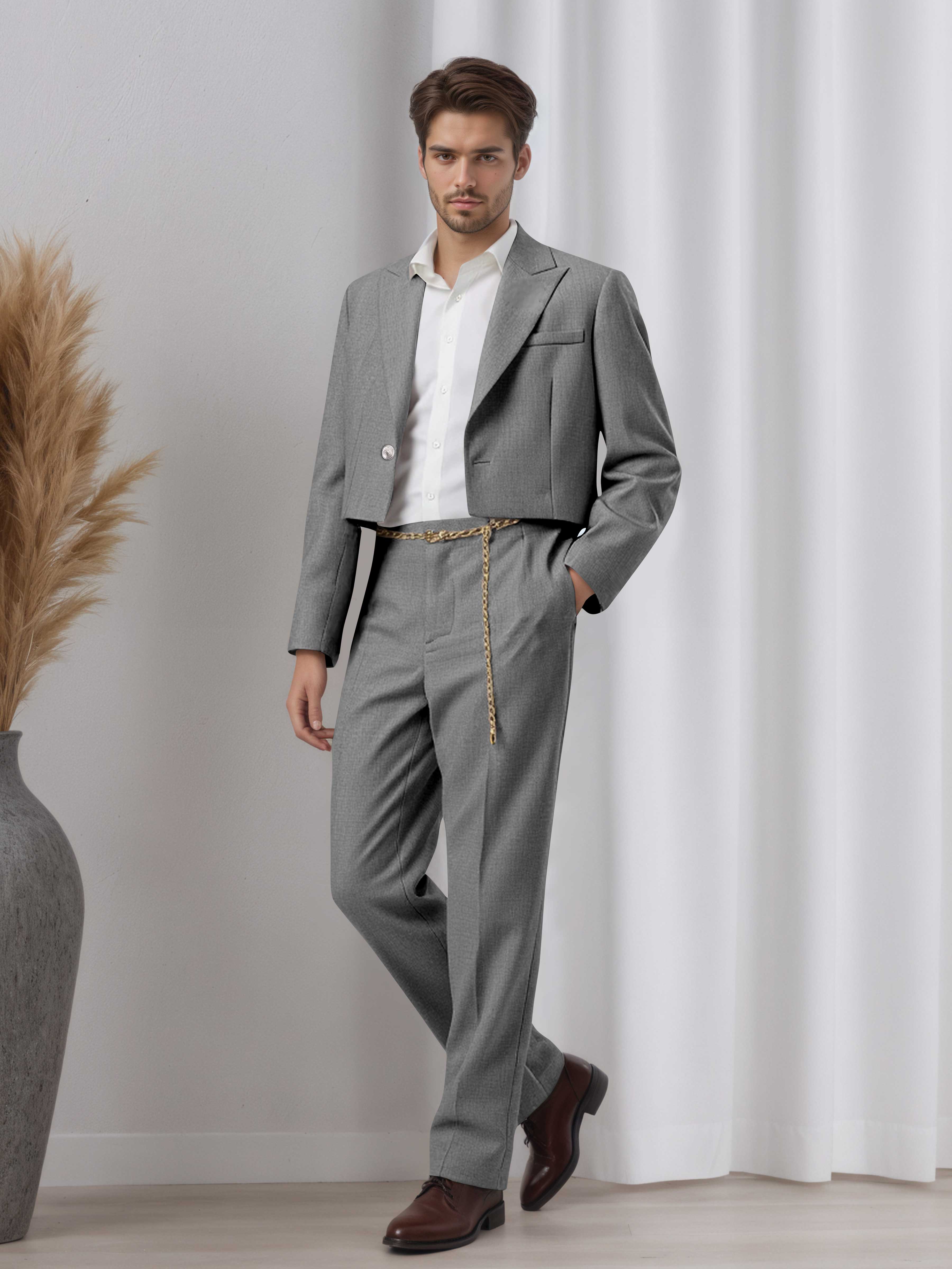 Artistic Short Blazer Men's 2 Pieces Peak Lapel Suit for Wedding Prom & Daily Style