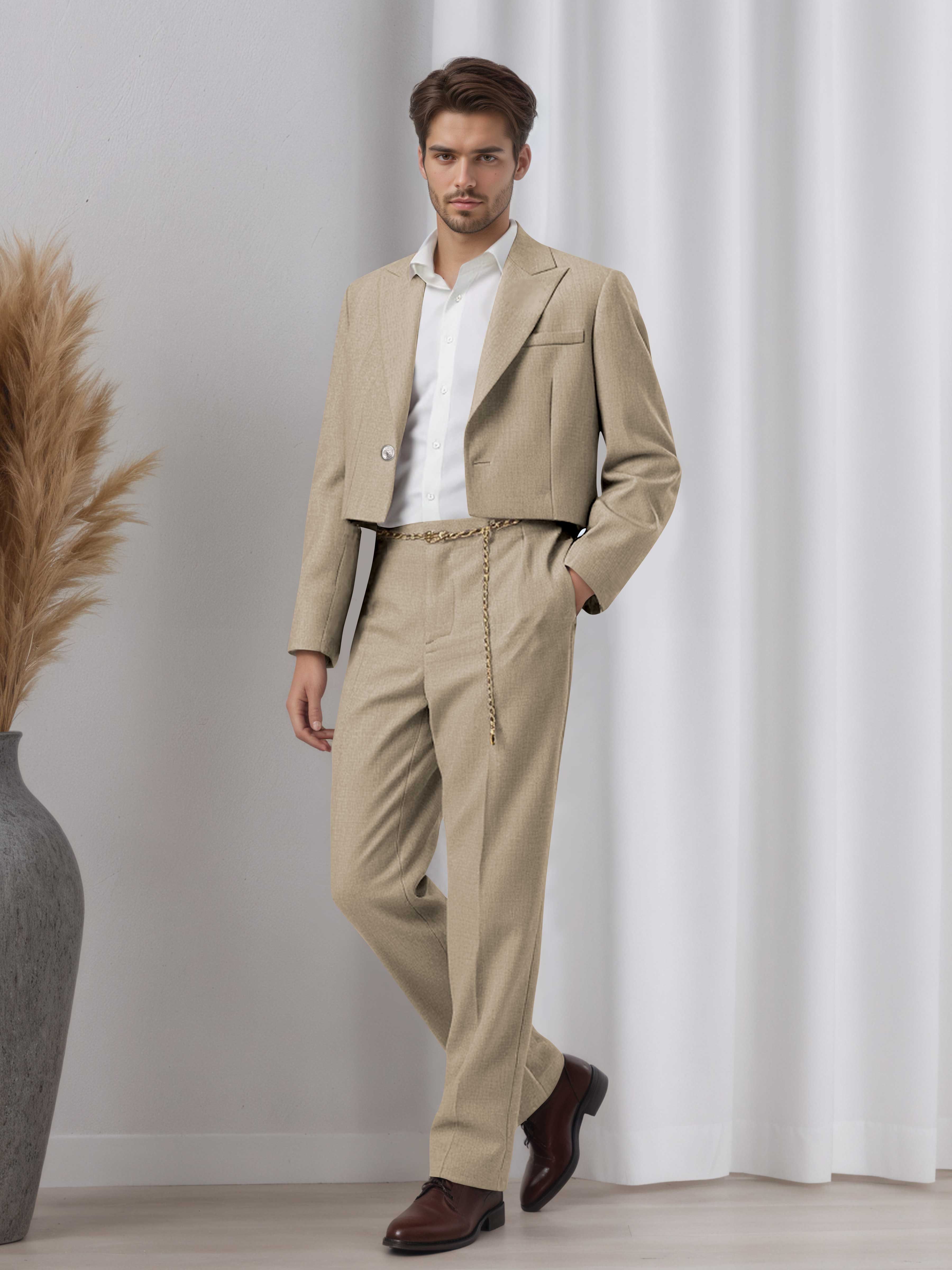 Artistic Short Blazer Men's 2 Pieces Peak Lapel Suit for Wedding Prom & Daily Style