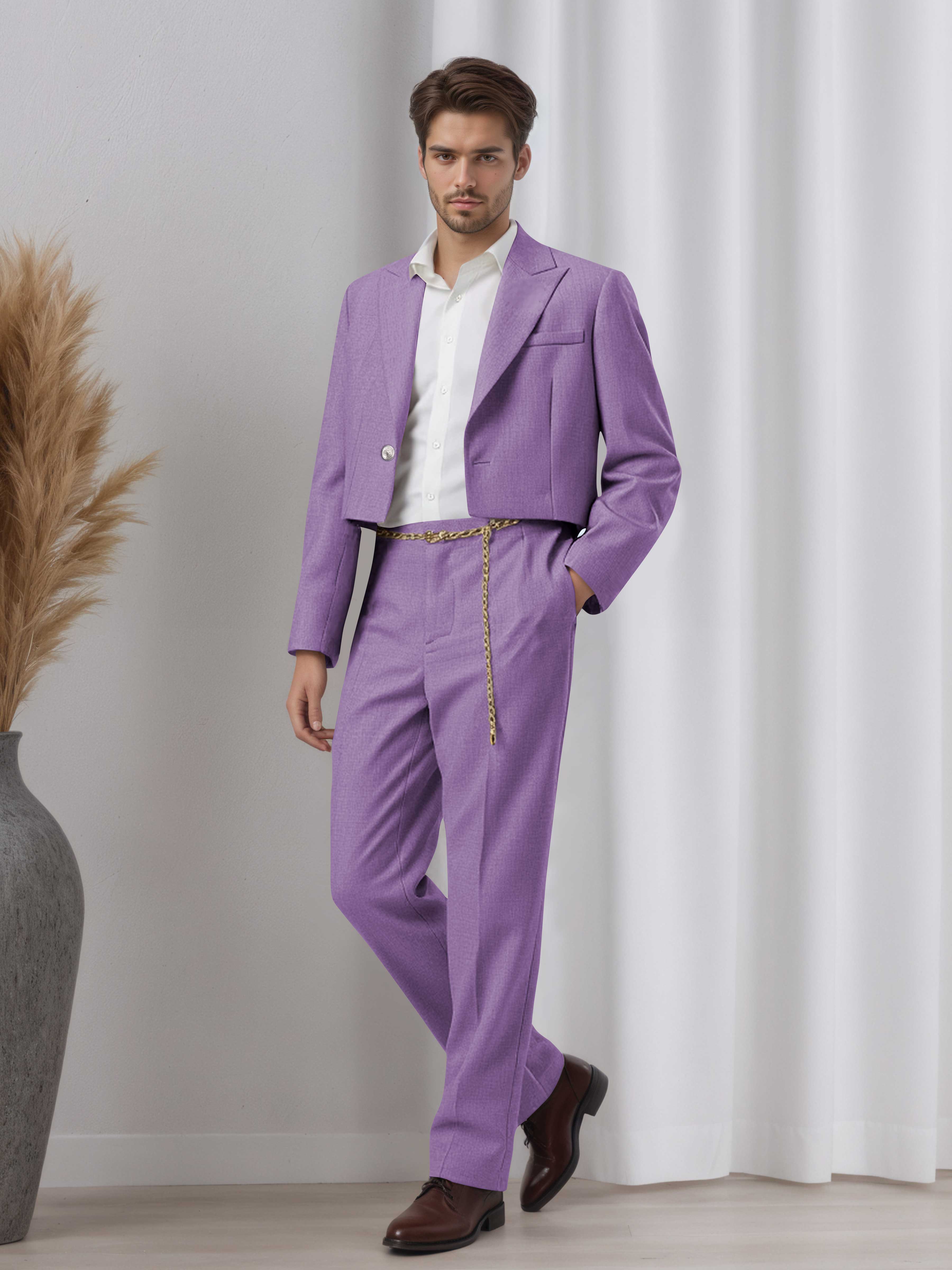 Artistic Short Blazer Men's 2 Pieces Peak Lapel Suit for Wedding Prom & Daily Style