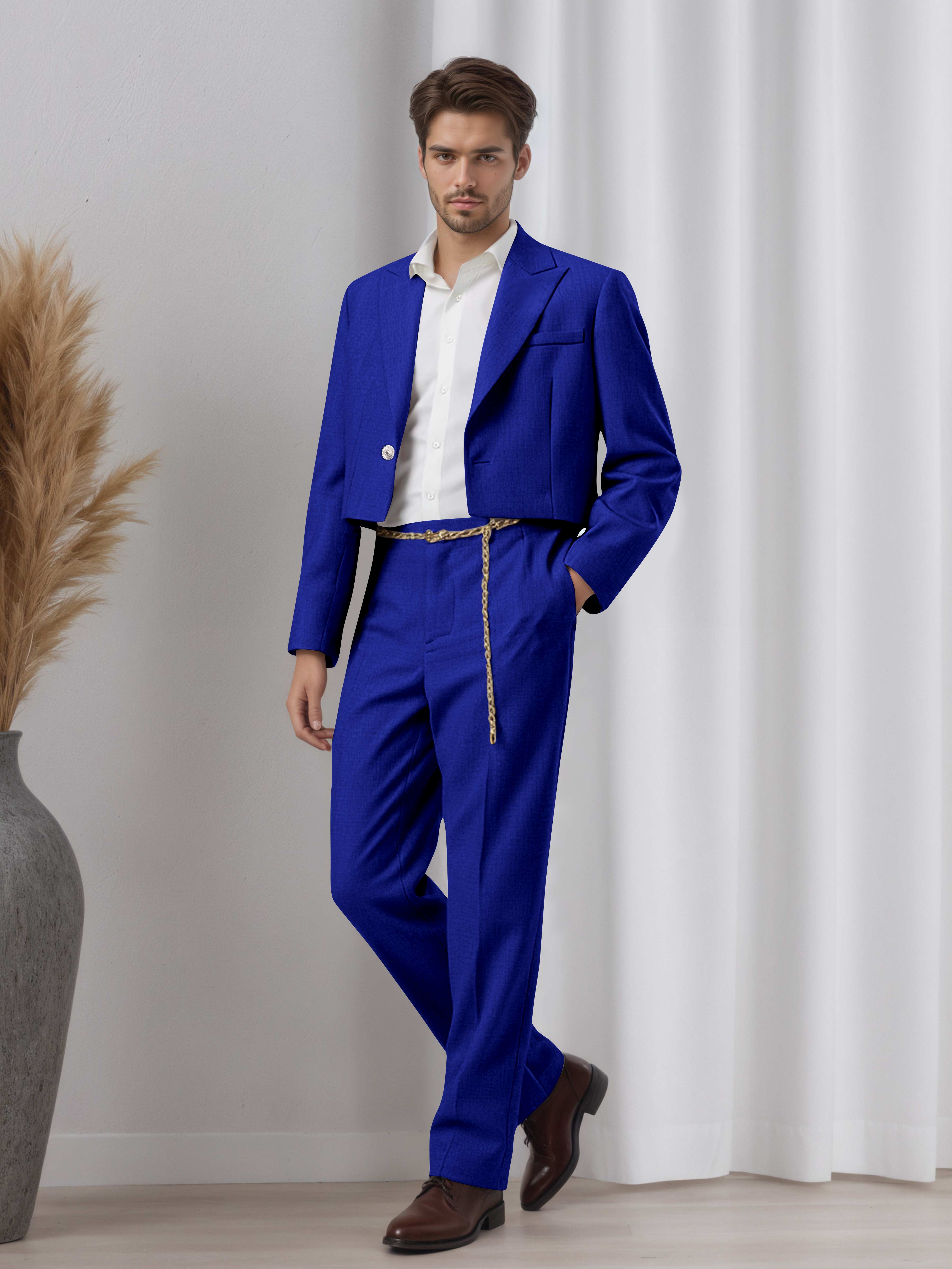 Artistic Short Blazer Men's 2 Pieces Peak Lapel Suit for Wedding Prom & Daily Style