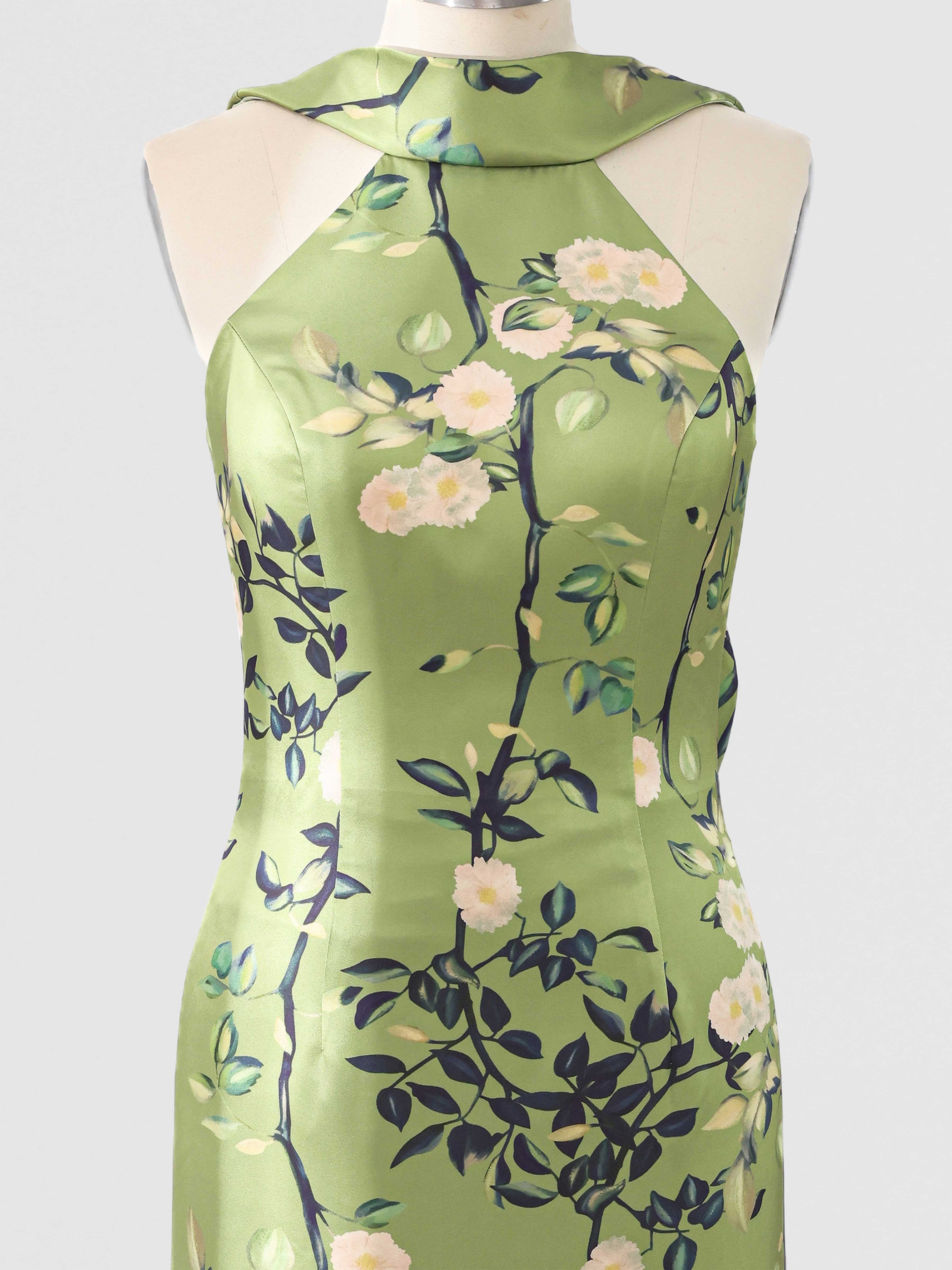 Auralie Elegant Floral Satin Halter Neck Mother of the Bride Dress with Bow Back