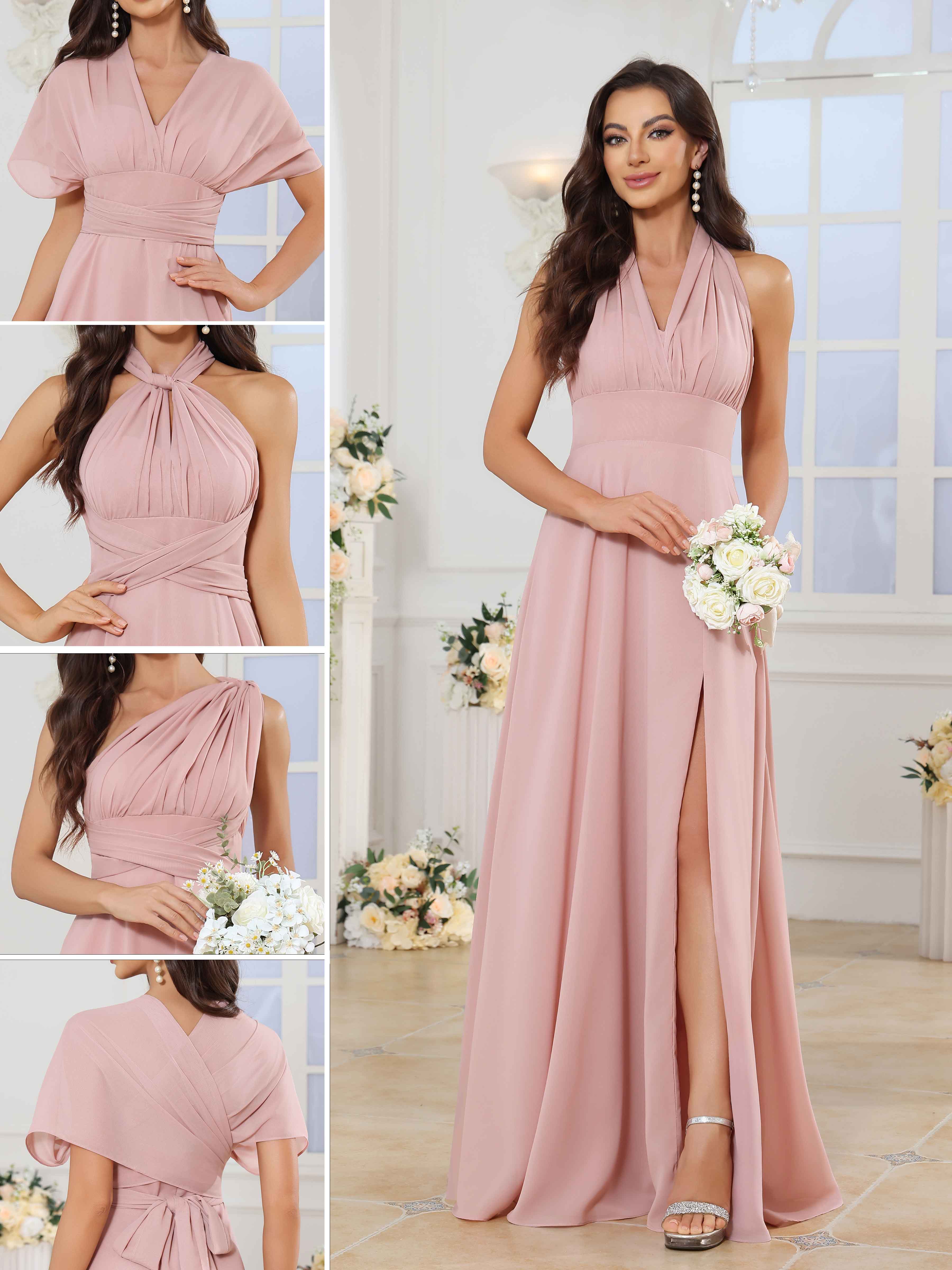 Aveline Timeless Convertible A-line Slit Floor Length Chiffon Bridesmaid Dresses