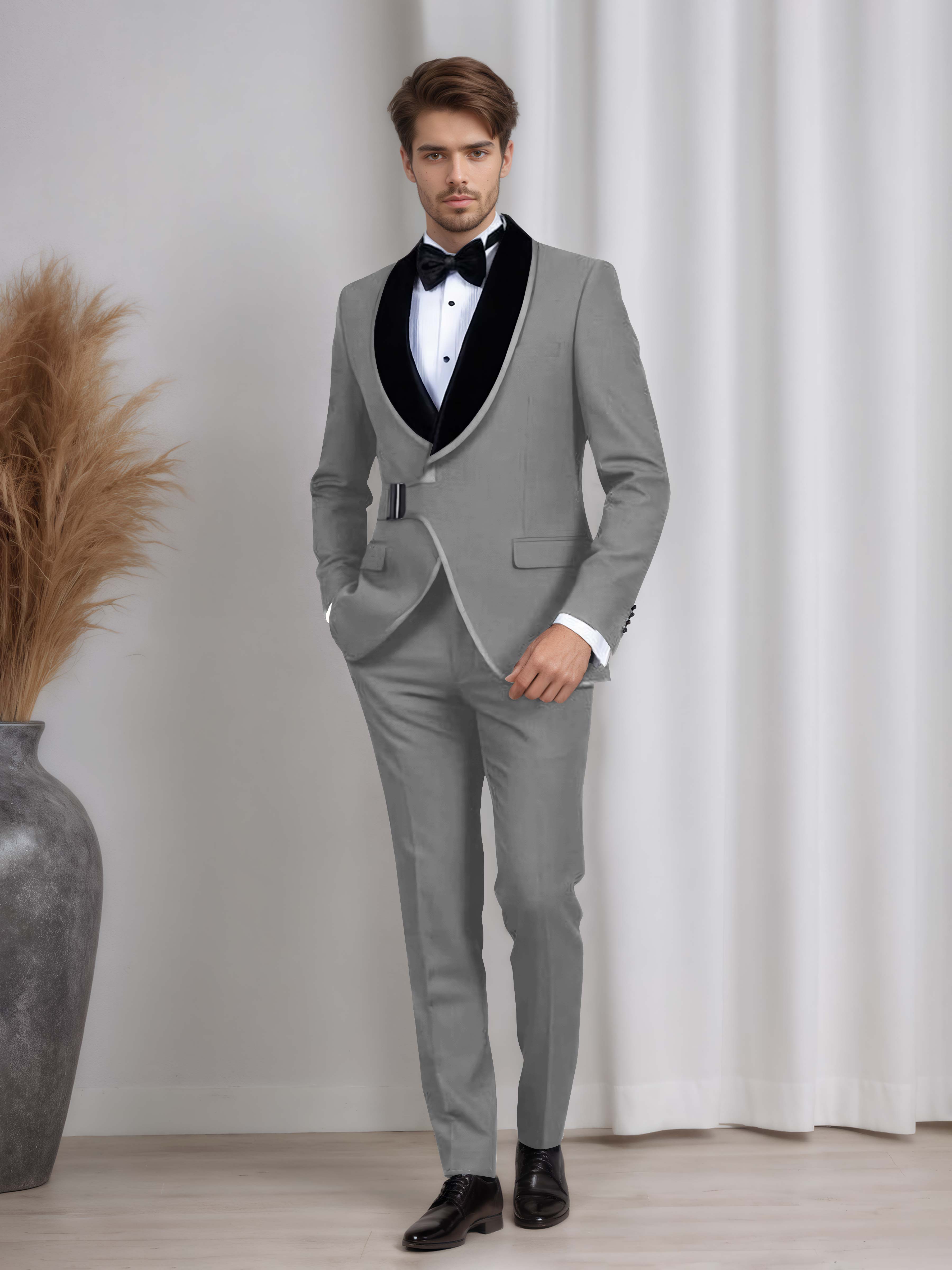 Belted Shawl Lapel Men's 2 Pieces Suit for Wedding & Evening Events