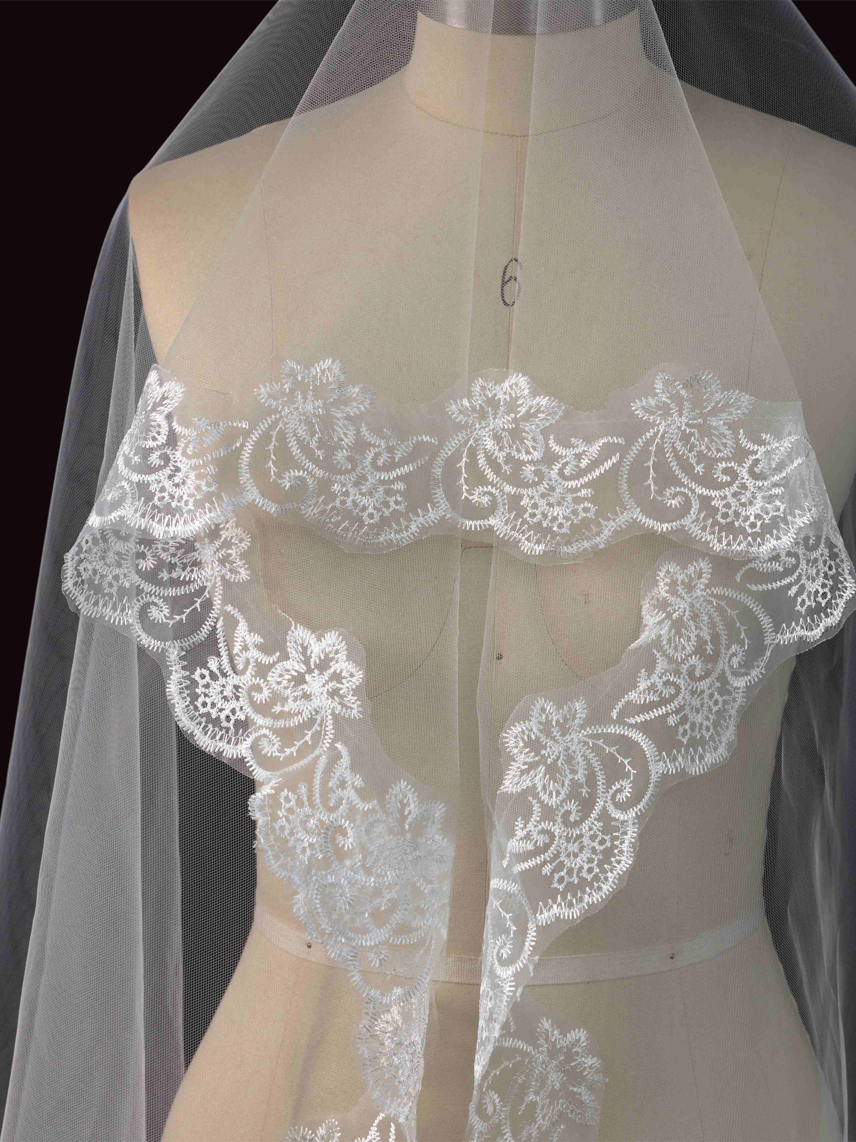 Black Lace Bridal Veil with Floral Edge