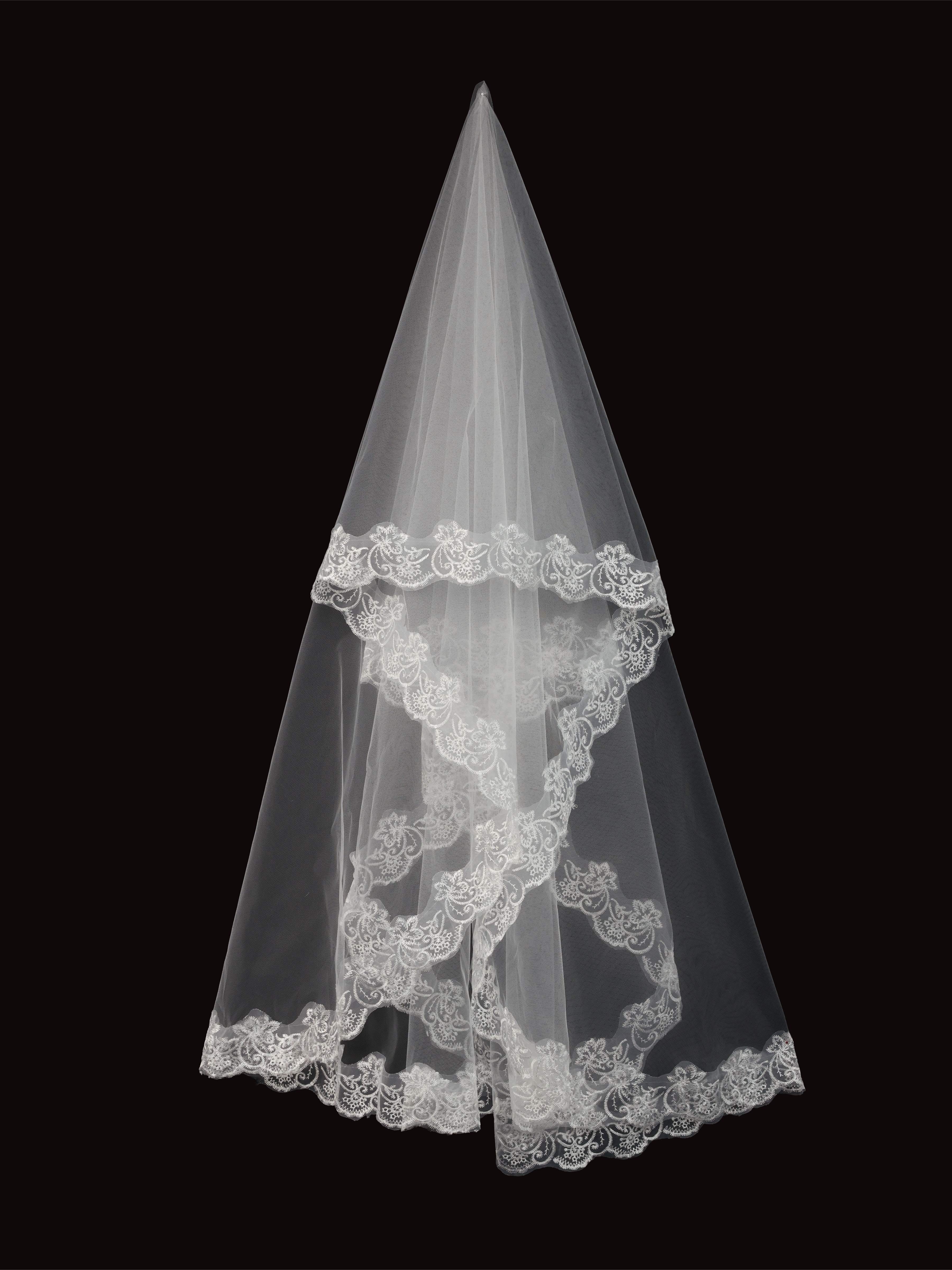 Black Lace Bridal Veil with Floral Edge