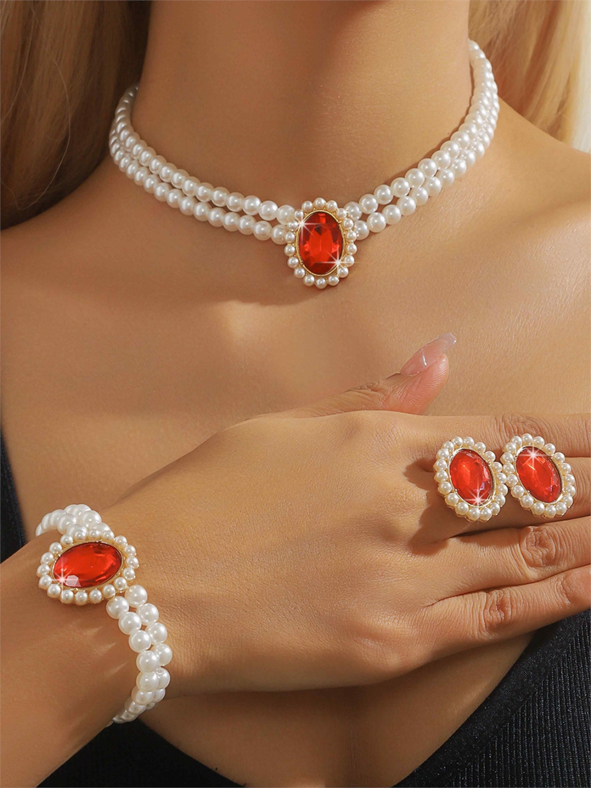 Black Pearl Crystal Formal Jewelry Set