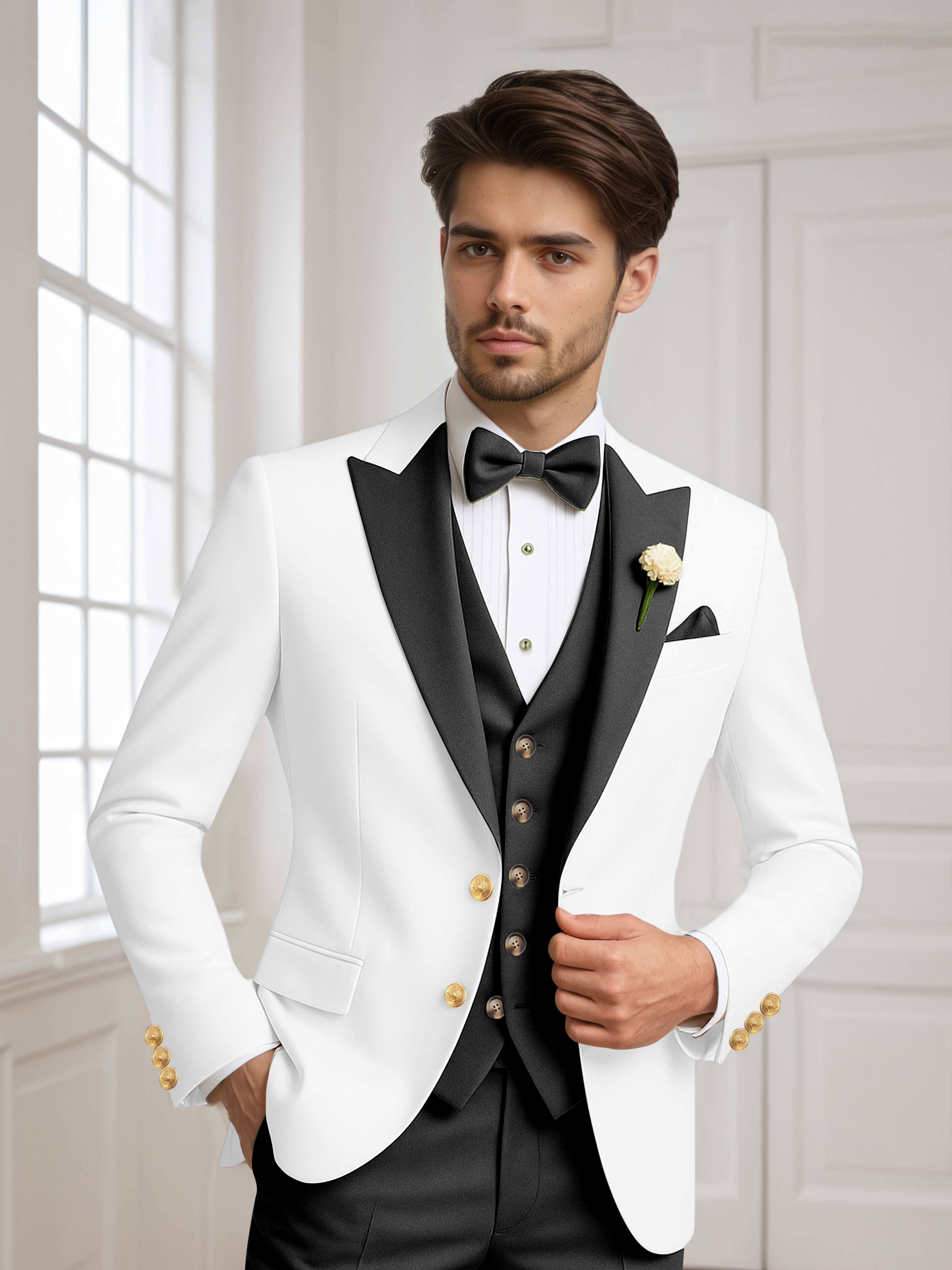 Color Block Peak Lapel Men's 2 Pieces Jacket & Vest for Groom Wedding & Prom