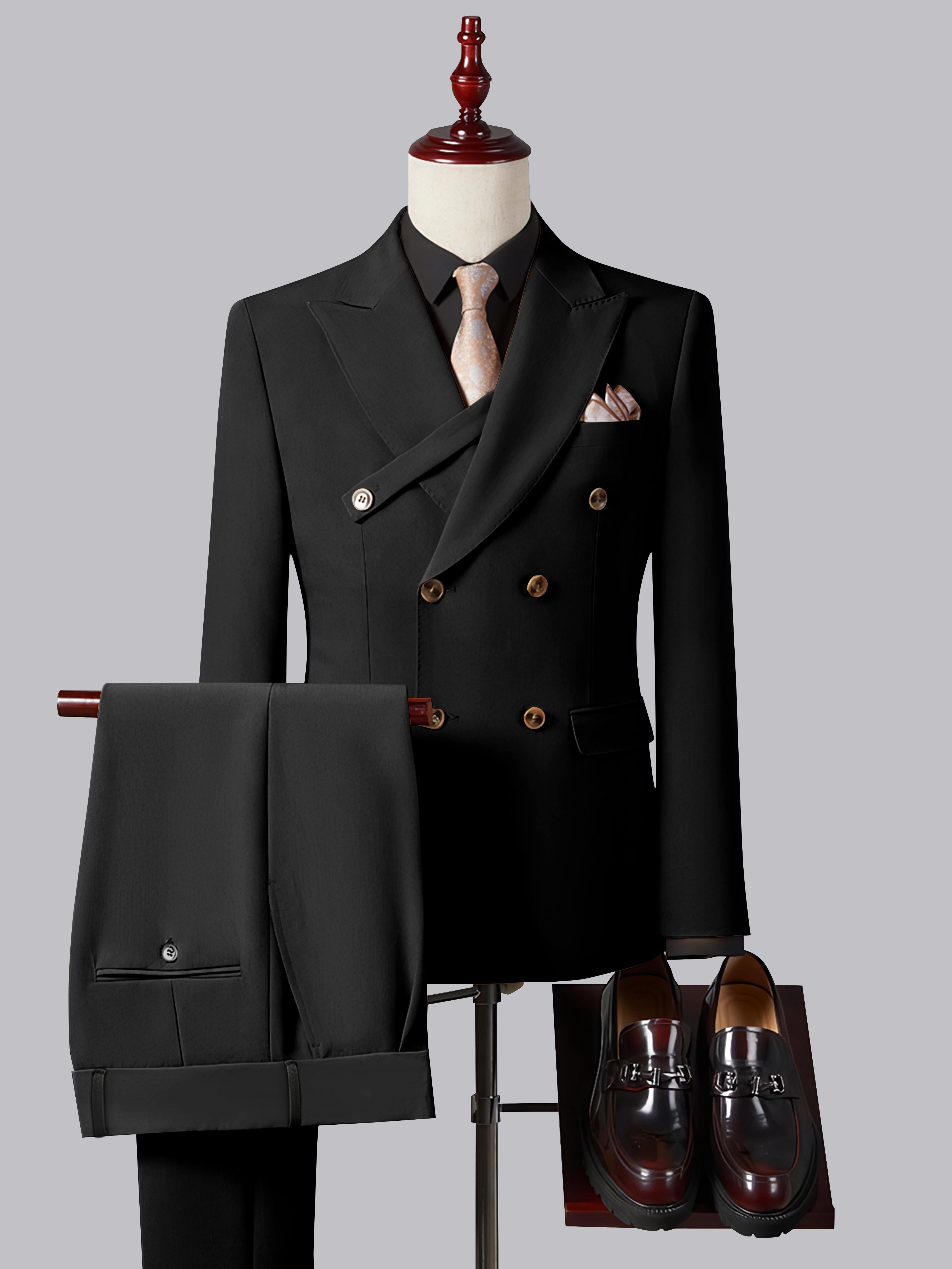 Formal Slim Fit Double Breasted Men's 2 Pieces Peak Lapel Strap Suit