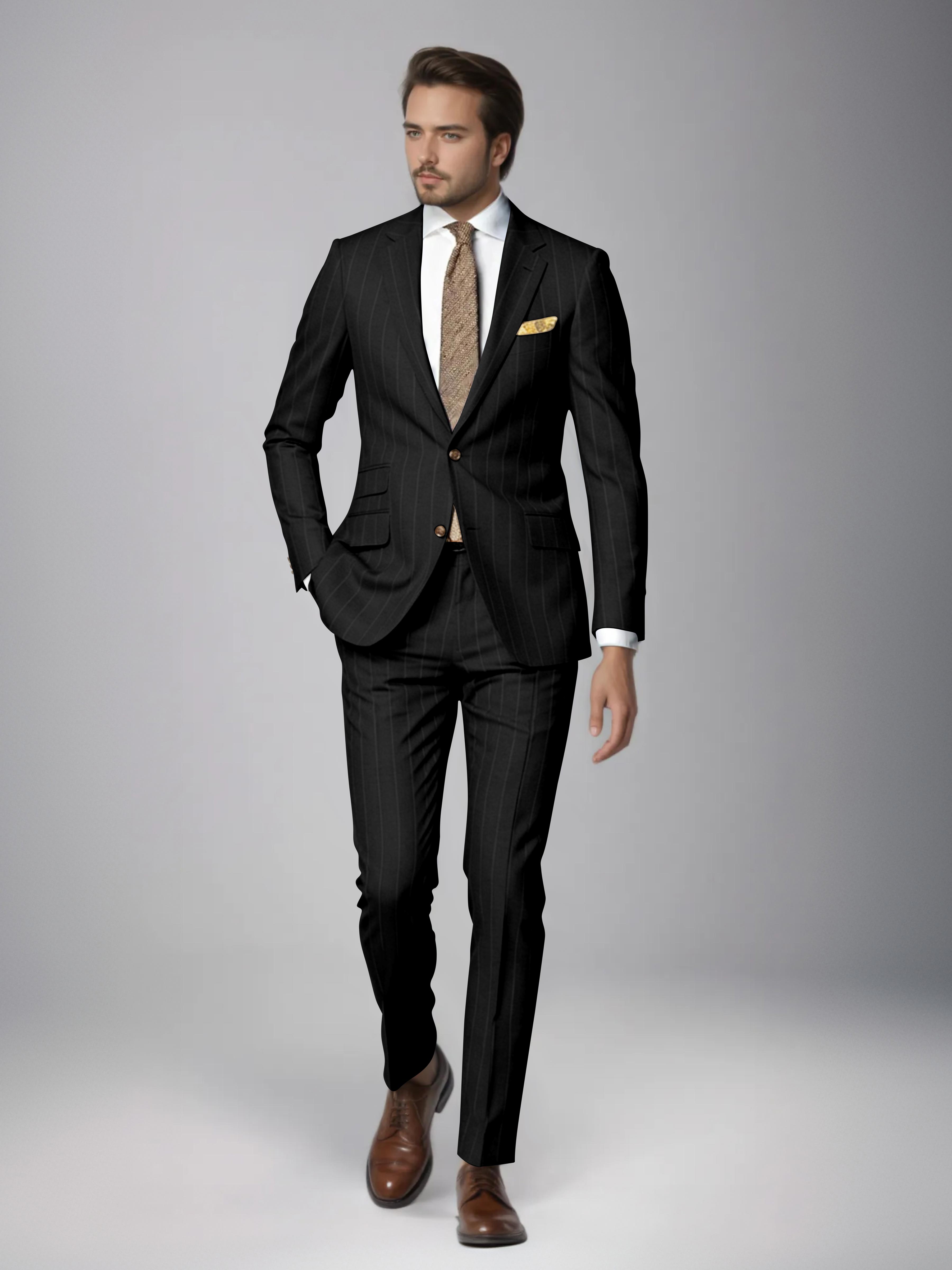 Classic 2 Pieces Men's Slim Fit Pinstripe Business Suit for Wedding & Office