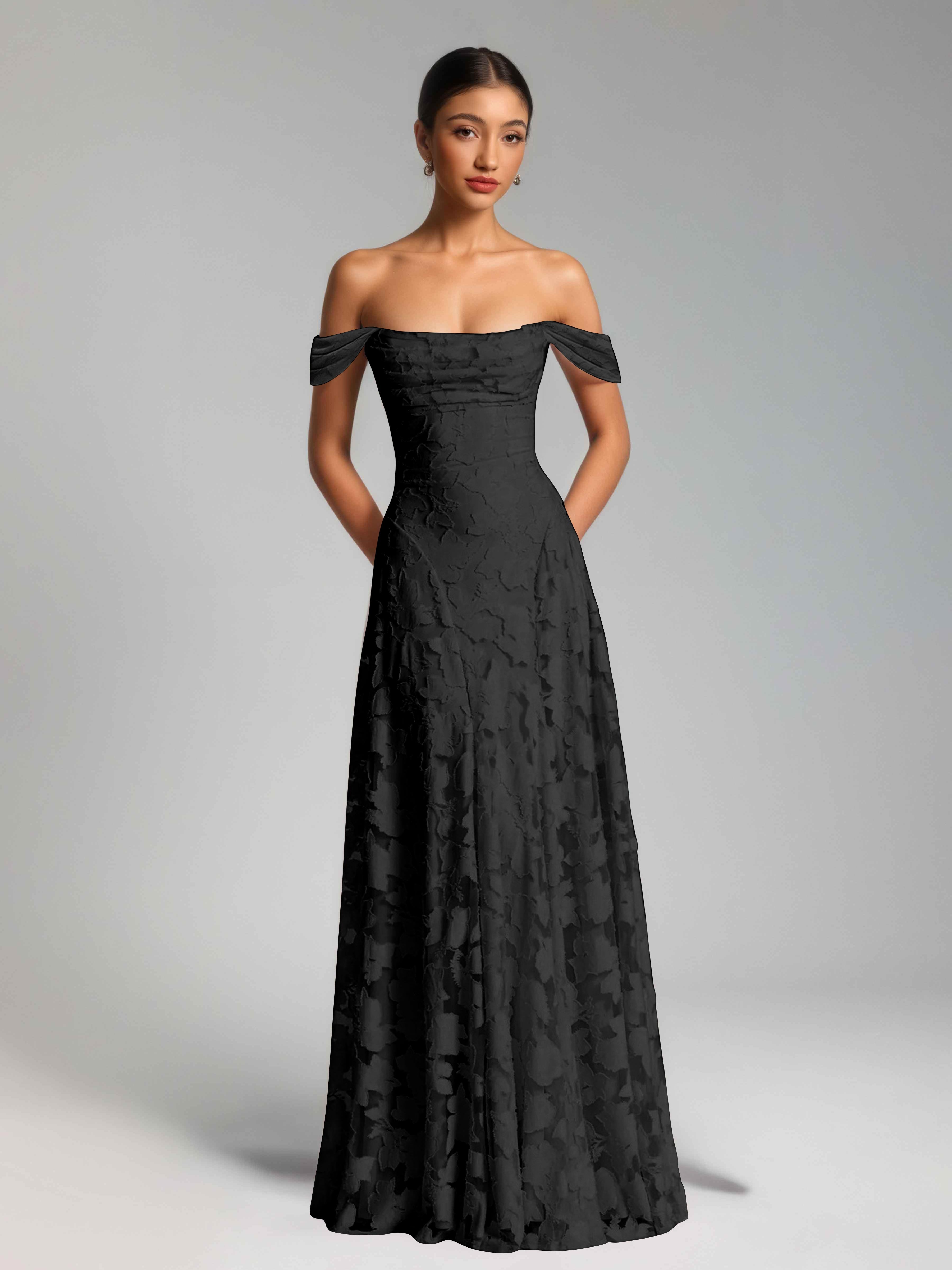 Oraelithra Charming A-Line Off the Shoulder Long Jacquard Bridesmaid Dresses