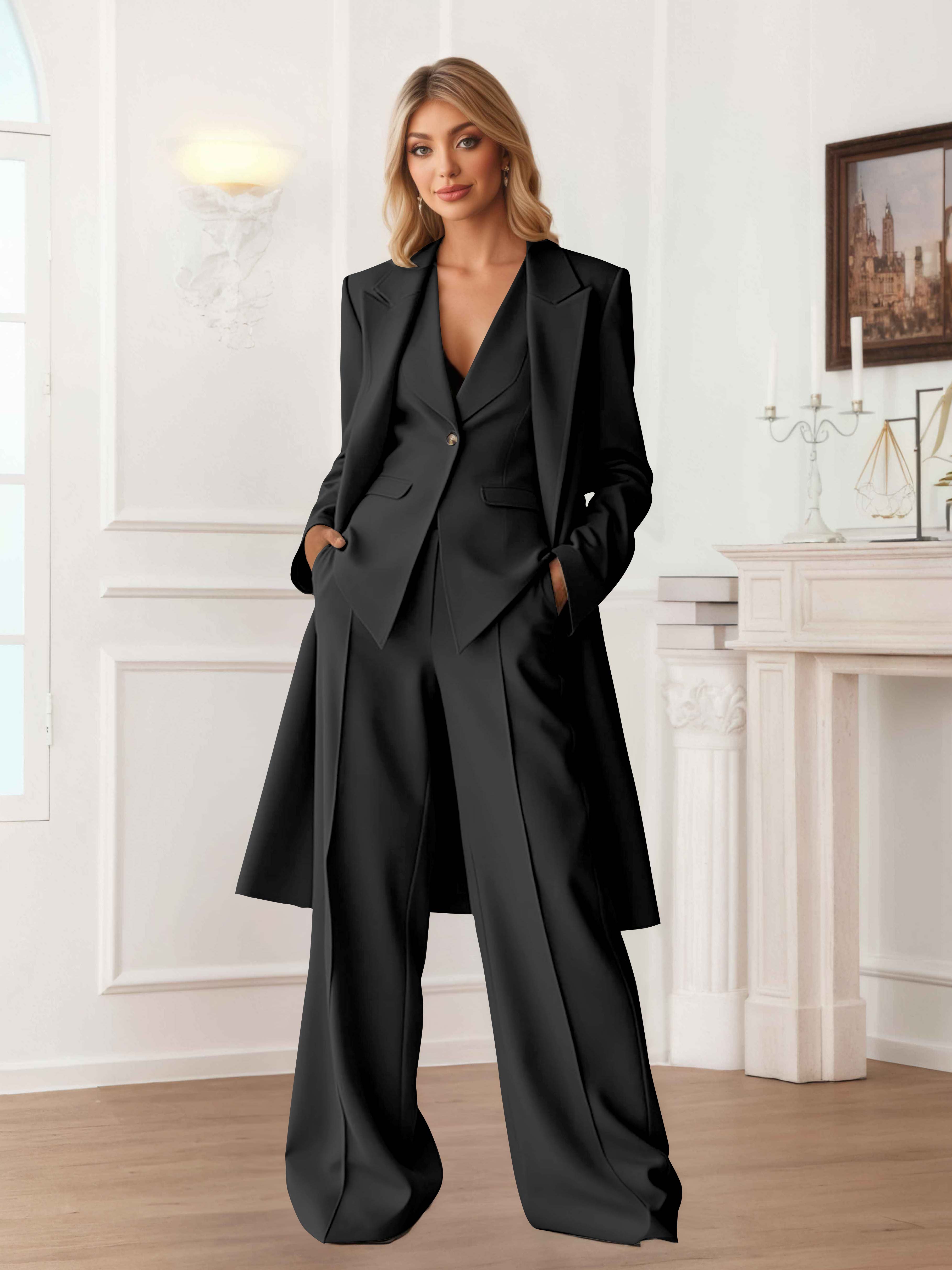 Elegant Women's 3 Pieces Casual Blazer and Pants Set