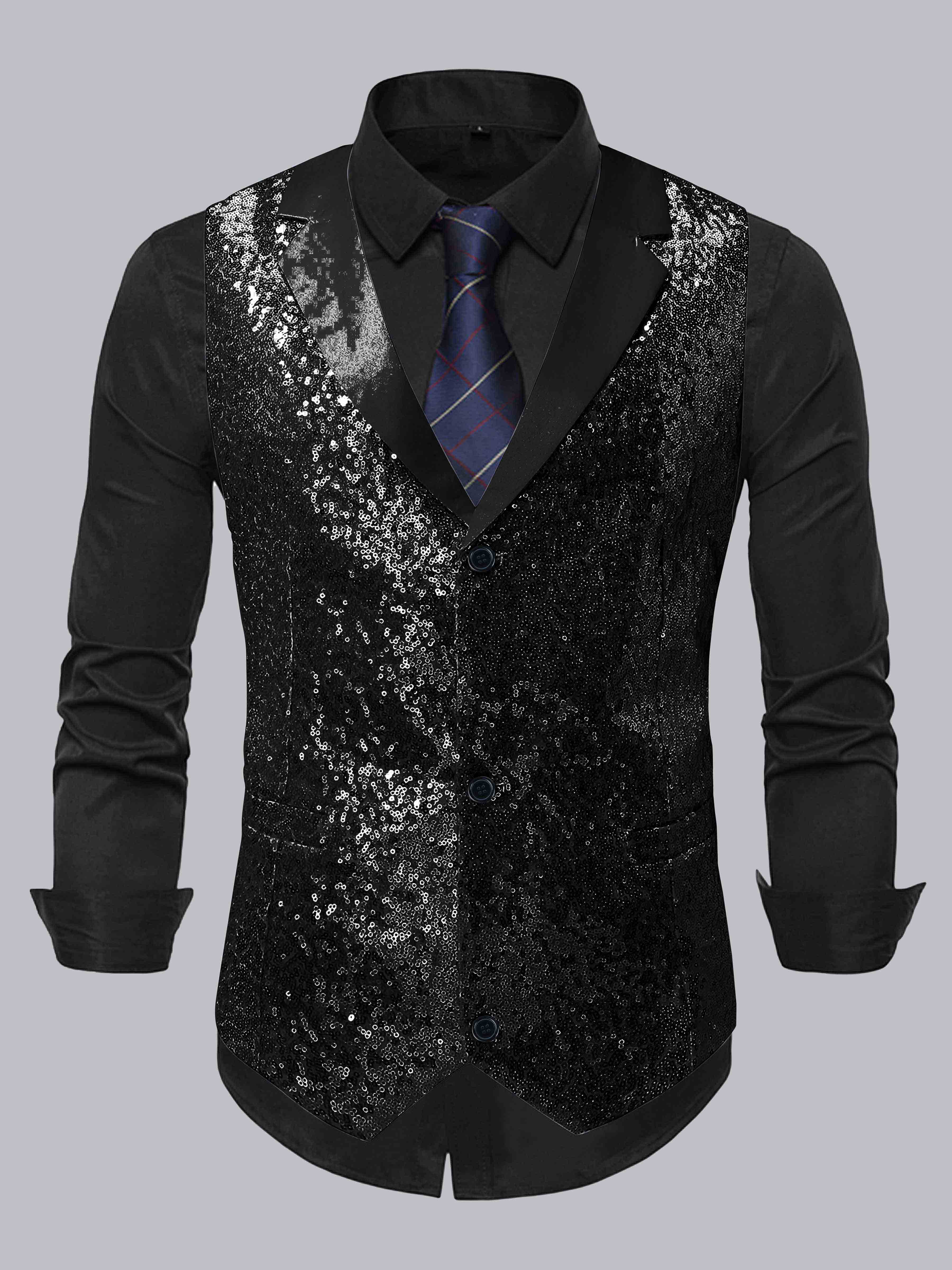 Men's Sequin Notch Lapel Three Buttons Vest