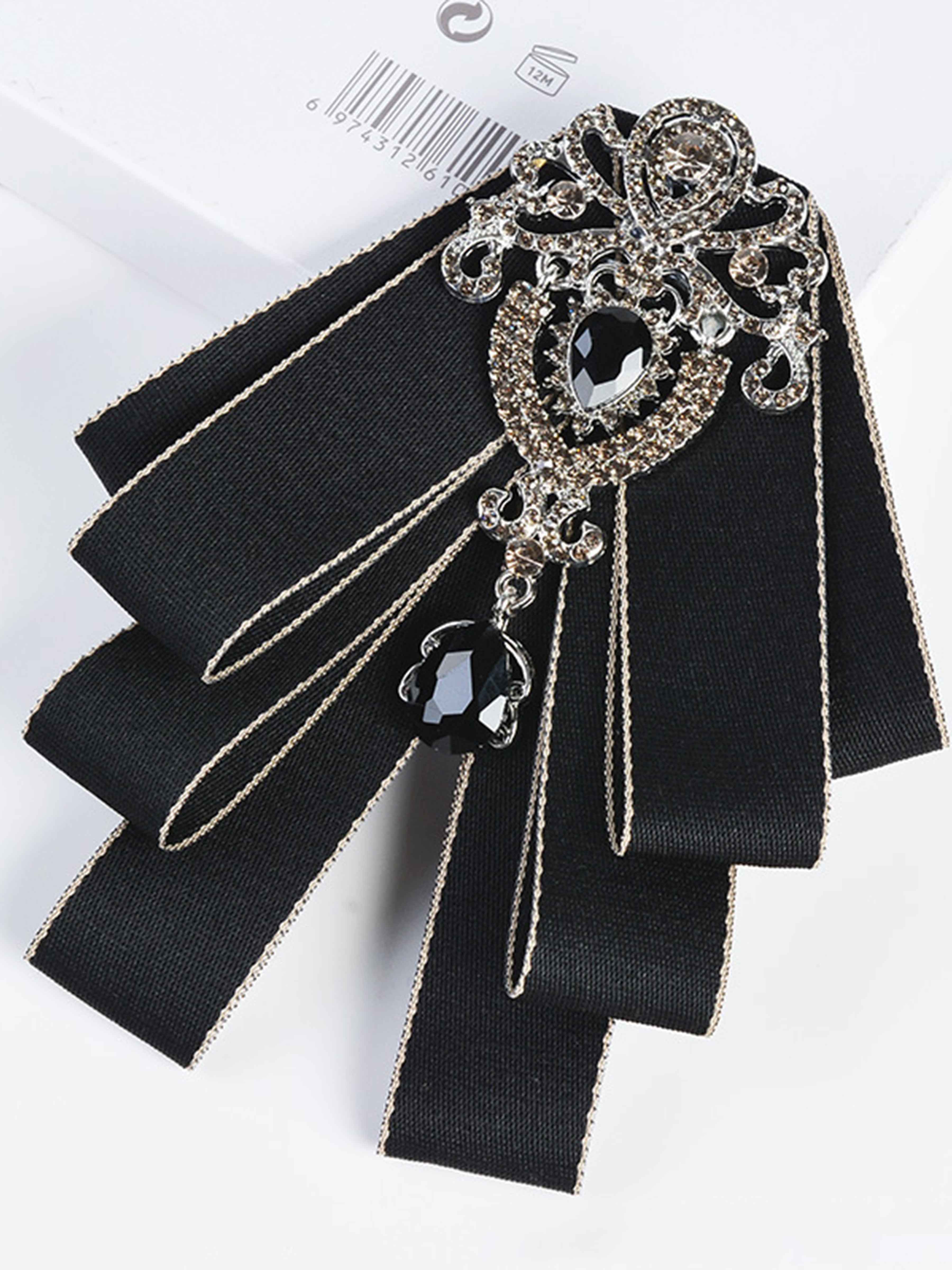 Men's Rhinestone Ribbon Lapel Brooch – Formal Suit Accessory