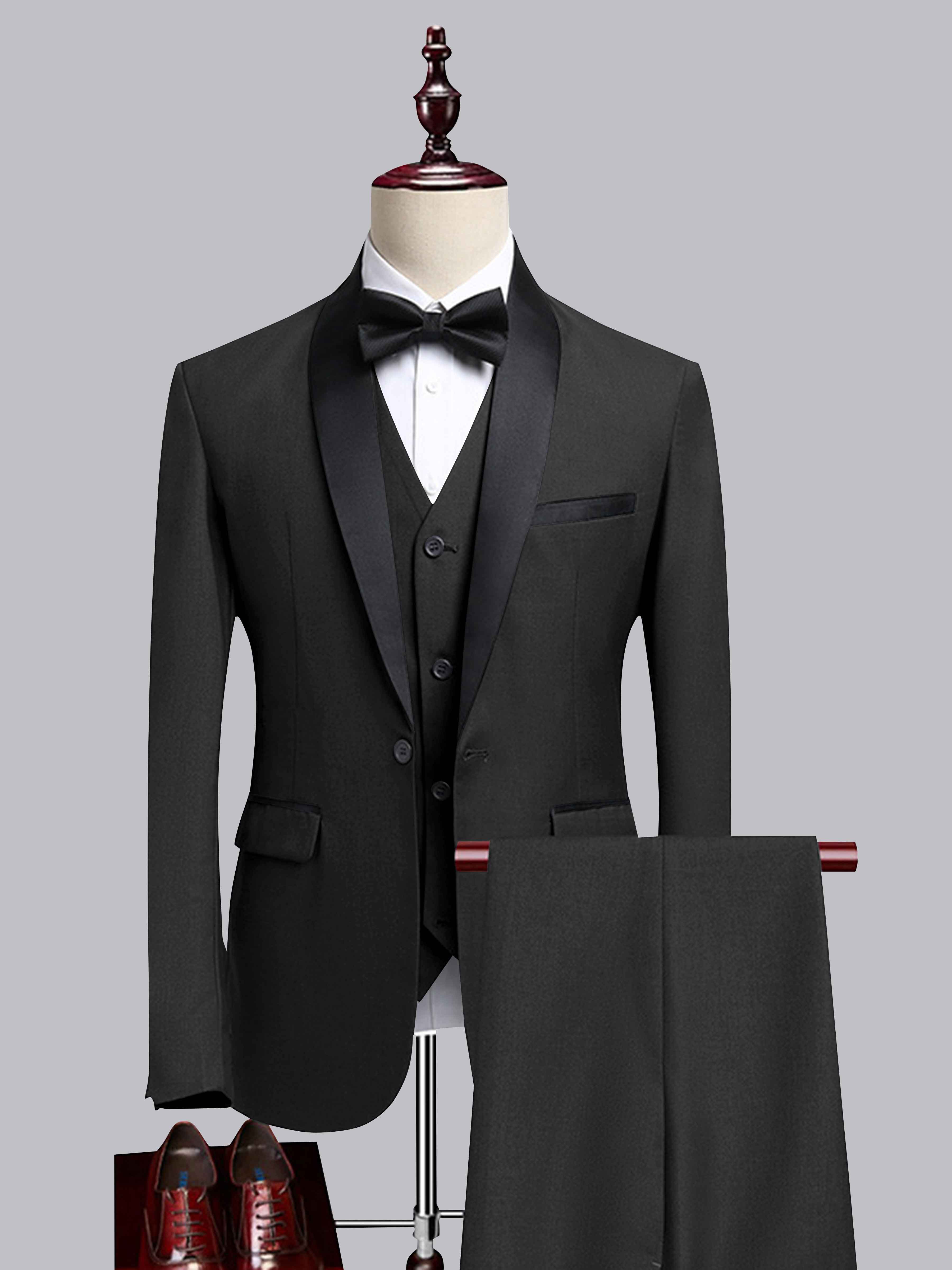 Chic 3 Pieces Men's Contrast Trim One Button Shawl Lapel Suit For Wedding