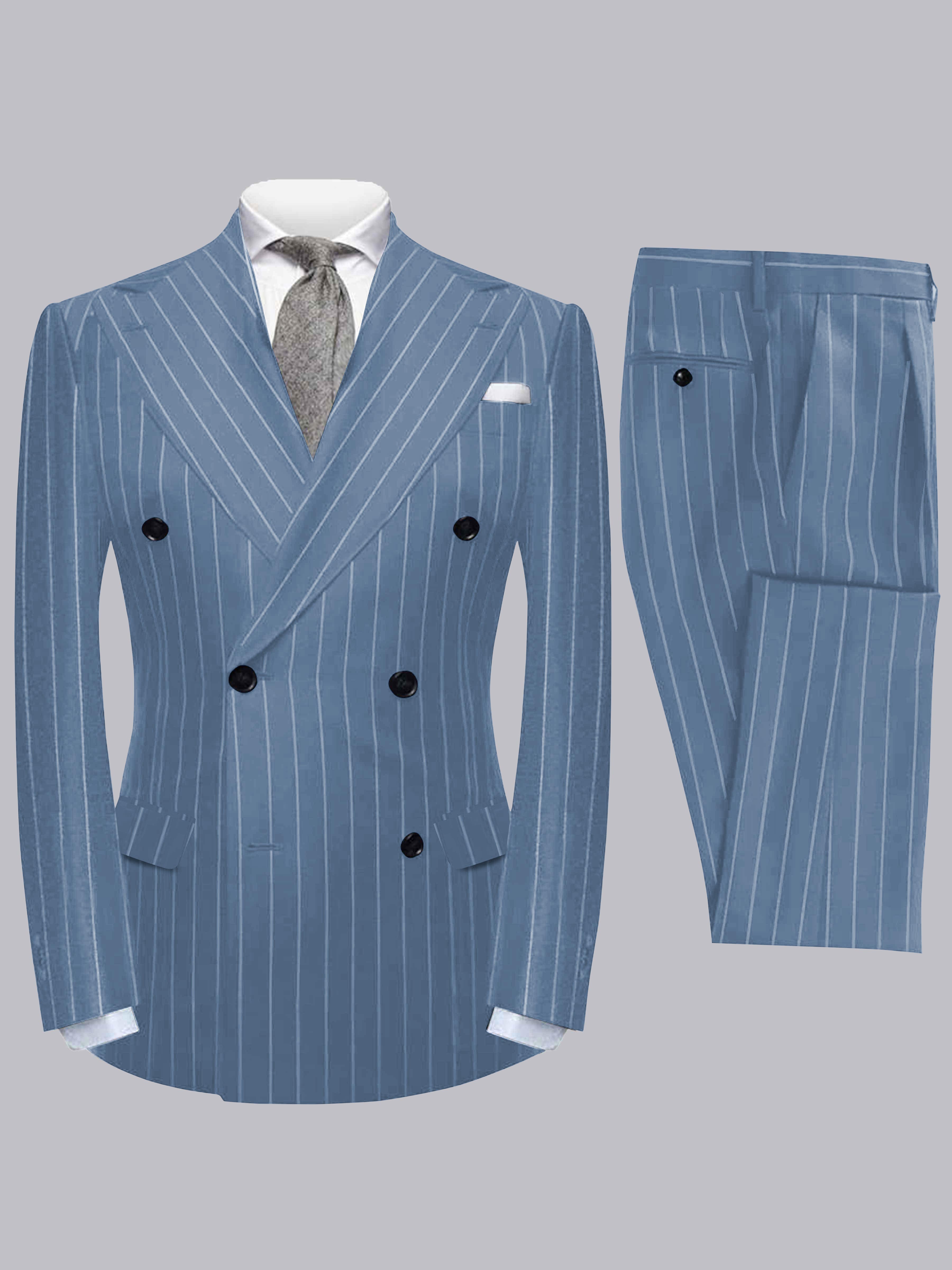 Modern 2 Pieces Men's Peak Lapel Double Breasted Vertical Stripe Suit For Formal