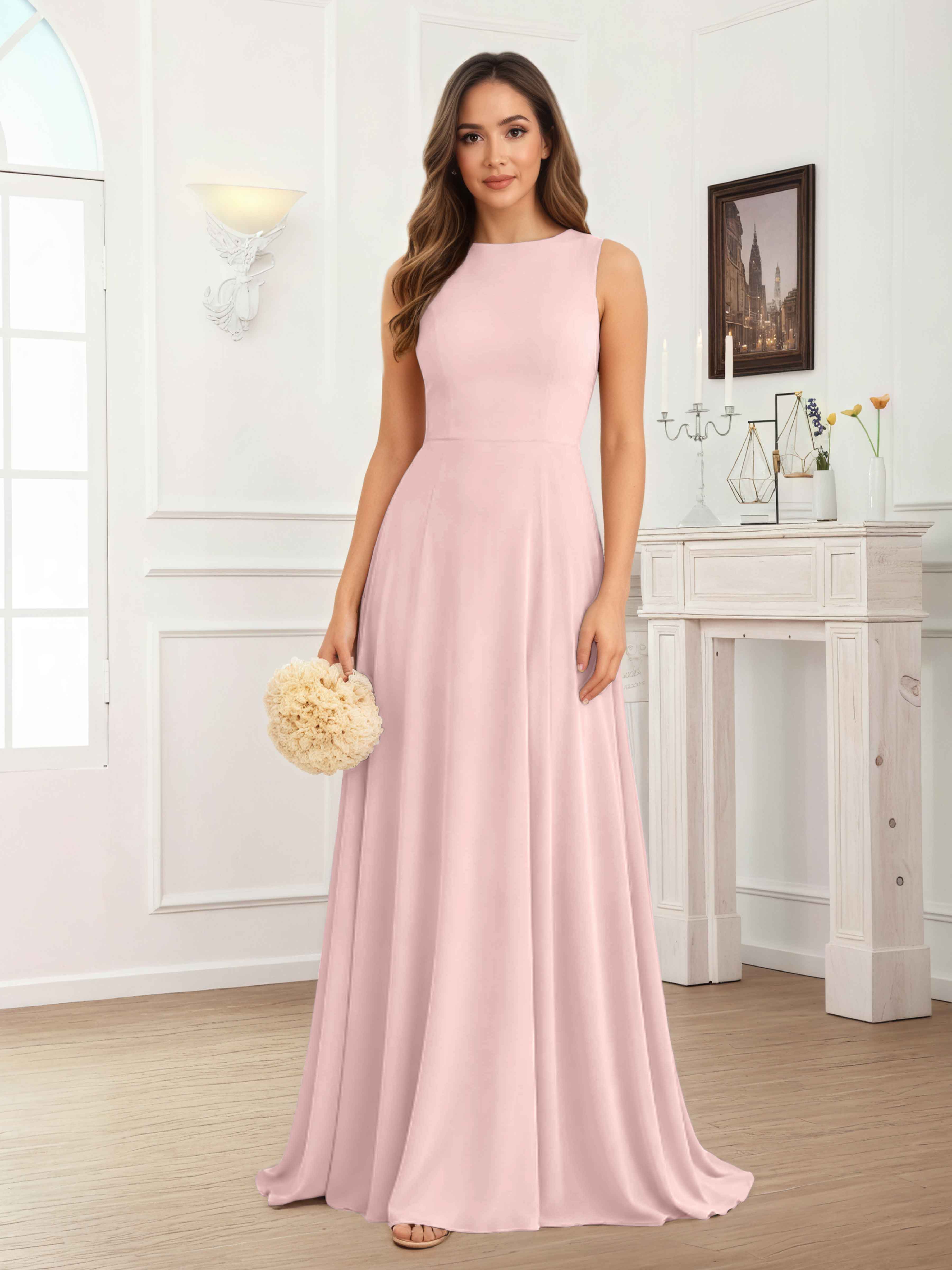Fraelithra Modest Scoop A-Line Sleeveless Long Bridesmaid Dresses