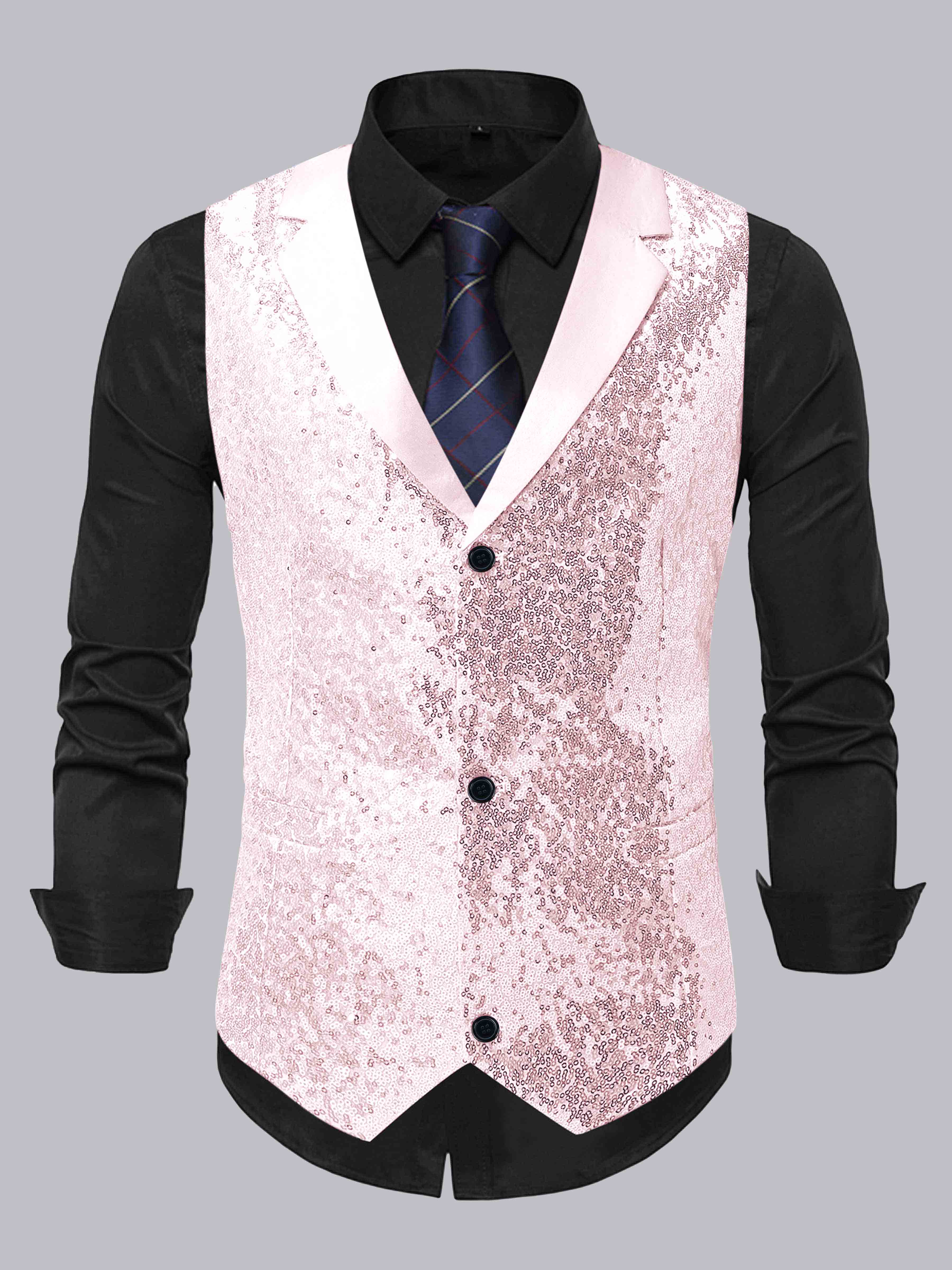 Men's Sequin Notch Lapel Three Buttons Vest