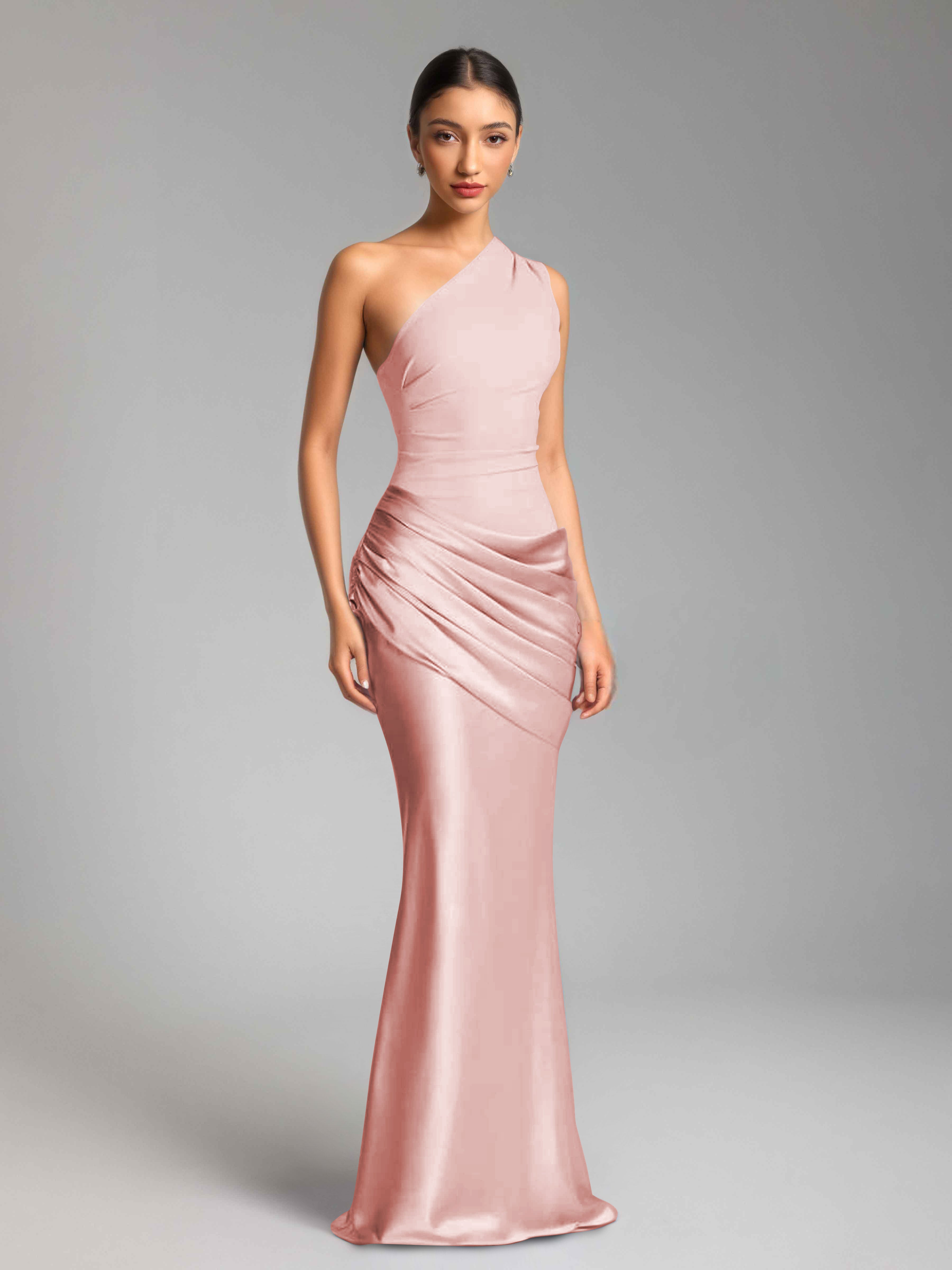 Jaelithra Gorgeous One Shoulder Pleated Satin Long Prom Dresses