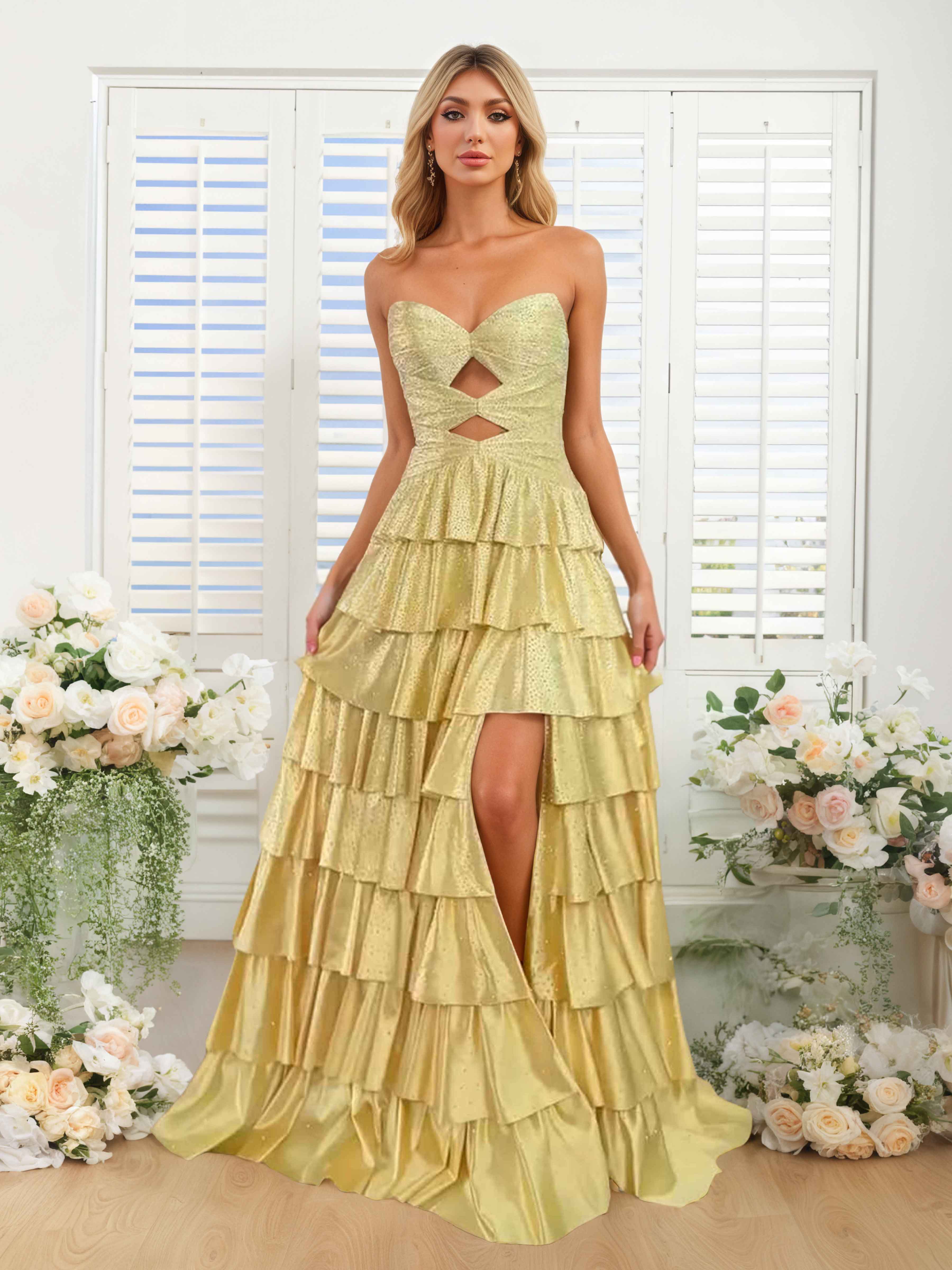 Briseida Dazzling A-Line Sweetheart Tiered Long Prom Dresses