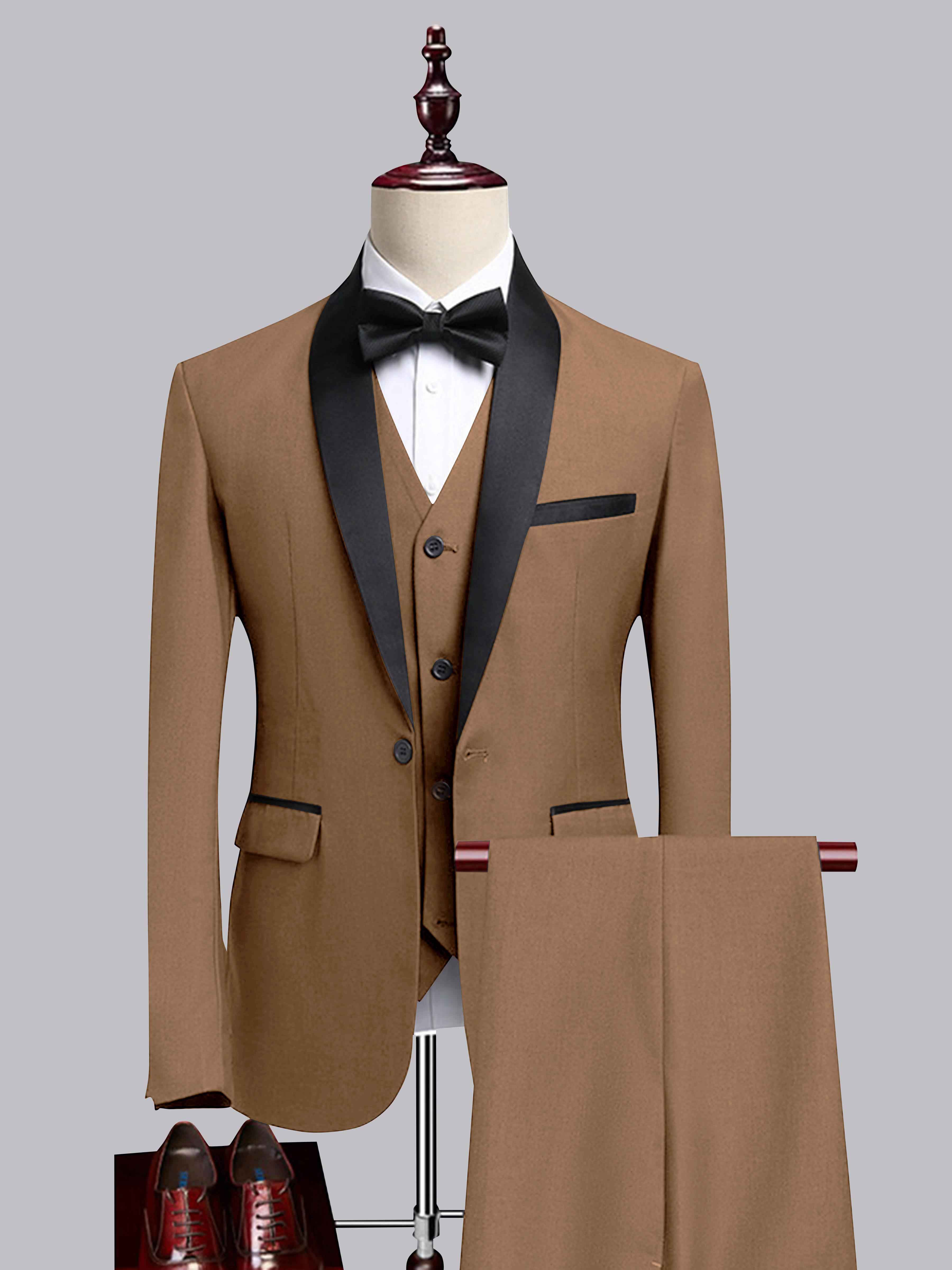 Chic 3 Pieces Men's Contrast Trim One Button Shawl Lapel Suit For Wedding
