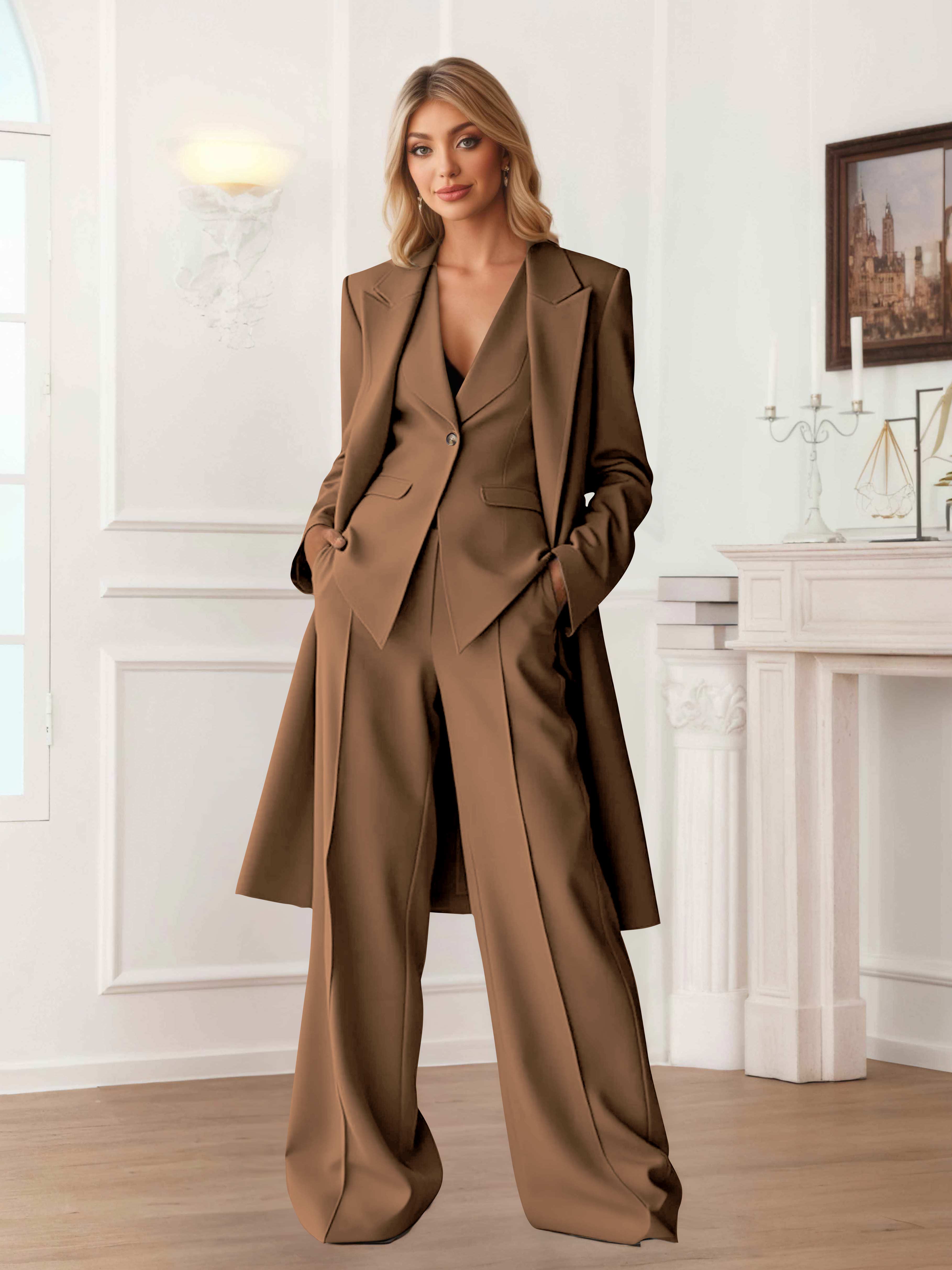 Elegant Women's 3 Pieces Casual Blazer and Pants Set