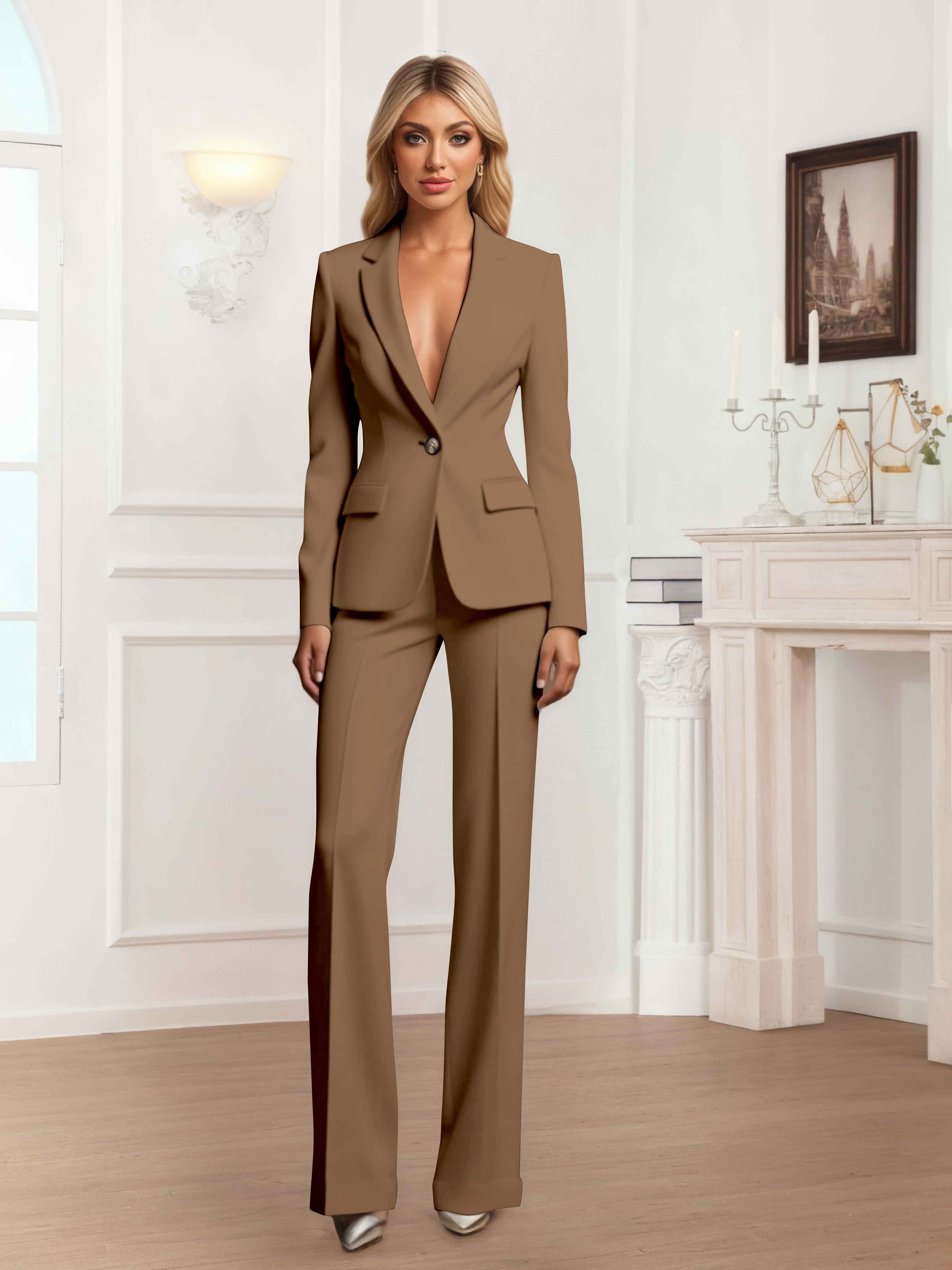 Charming Women's 2 Pieces One Button Slim Fit Business Blazer